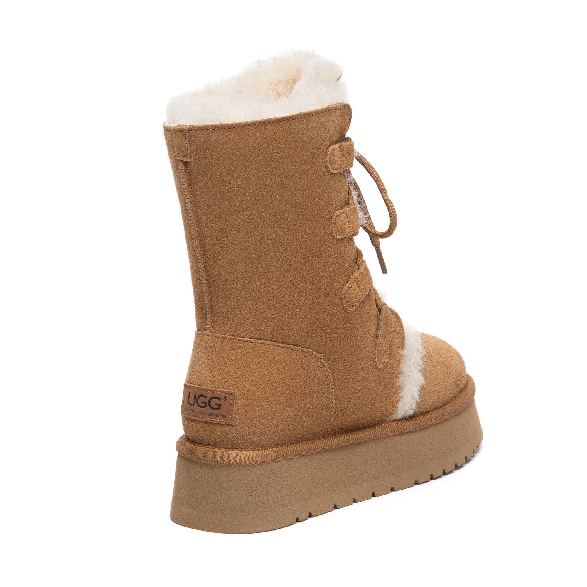 EverUgg Bruno lace-up tall platform boots, black leather UGG boots with chunky soles and lace-up front, stylish winter footwear