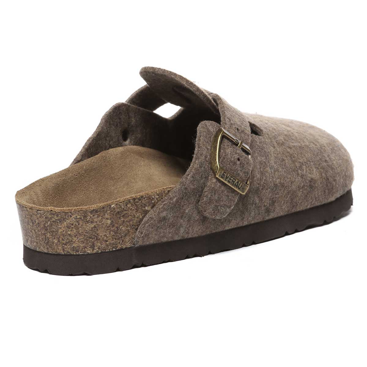 EverUgg Brynna Birkie buckled strap slipper for women, featuring cozy design and stylish leather straps, coffee-colored interior and exterior.