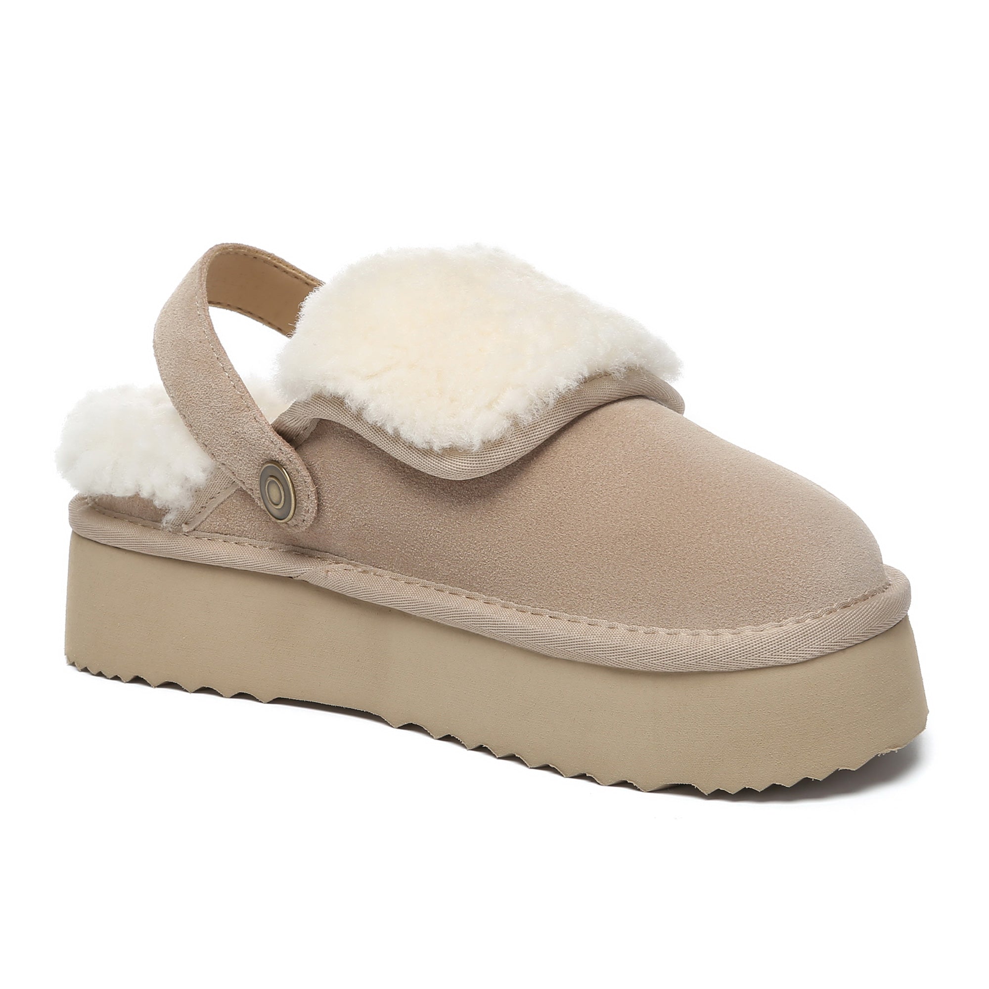 EverUgg Buckle Strap Tenley Platform Slippers for women with beige straps and a chunky platform sole, casual comfort footwear.