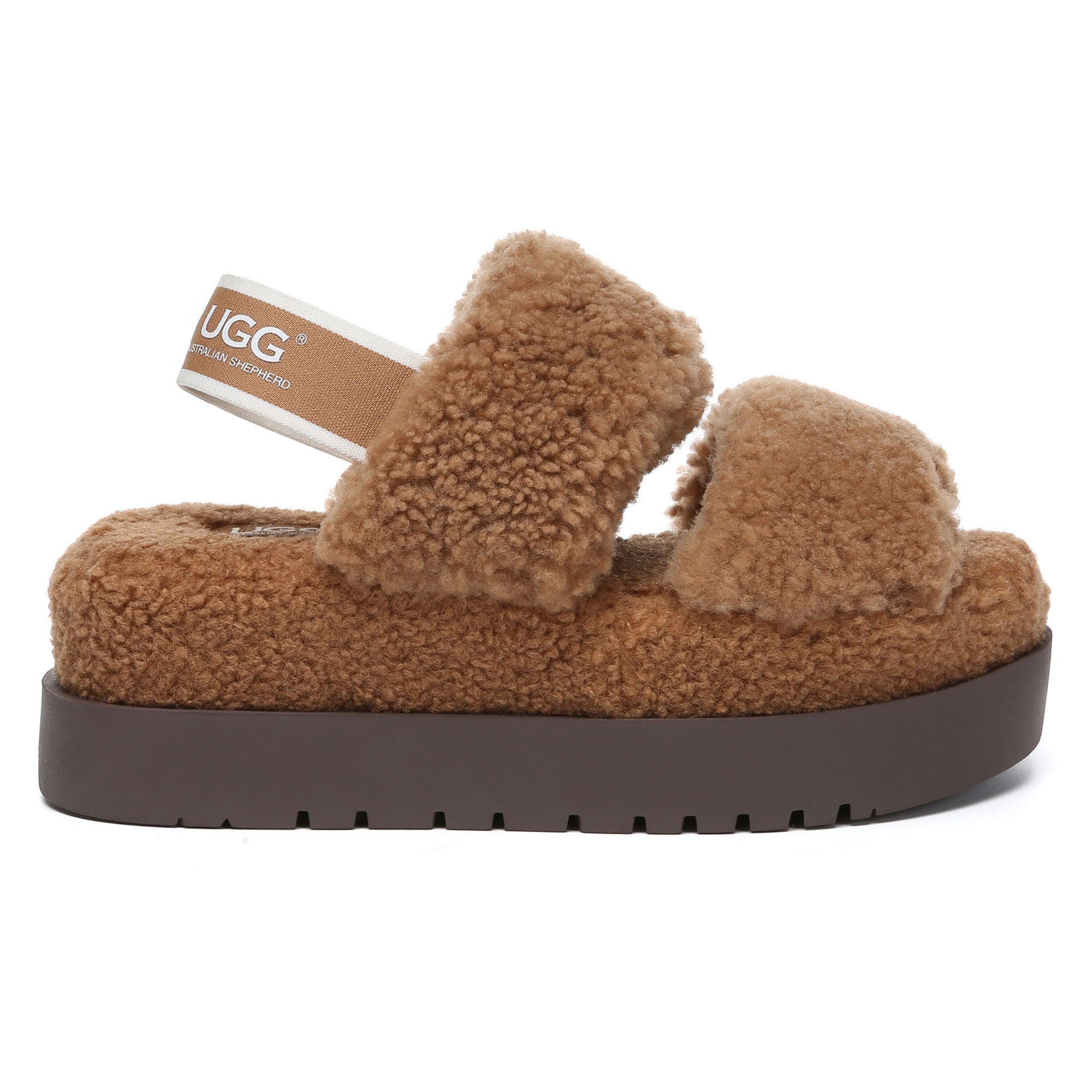Double Strap Slingback Platform UGG Slippers