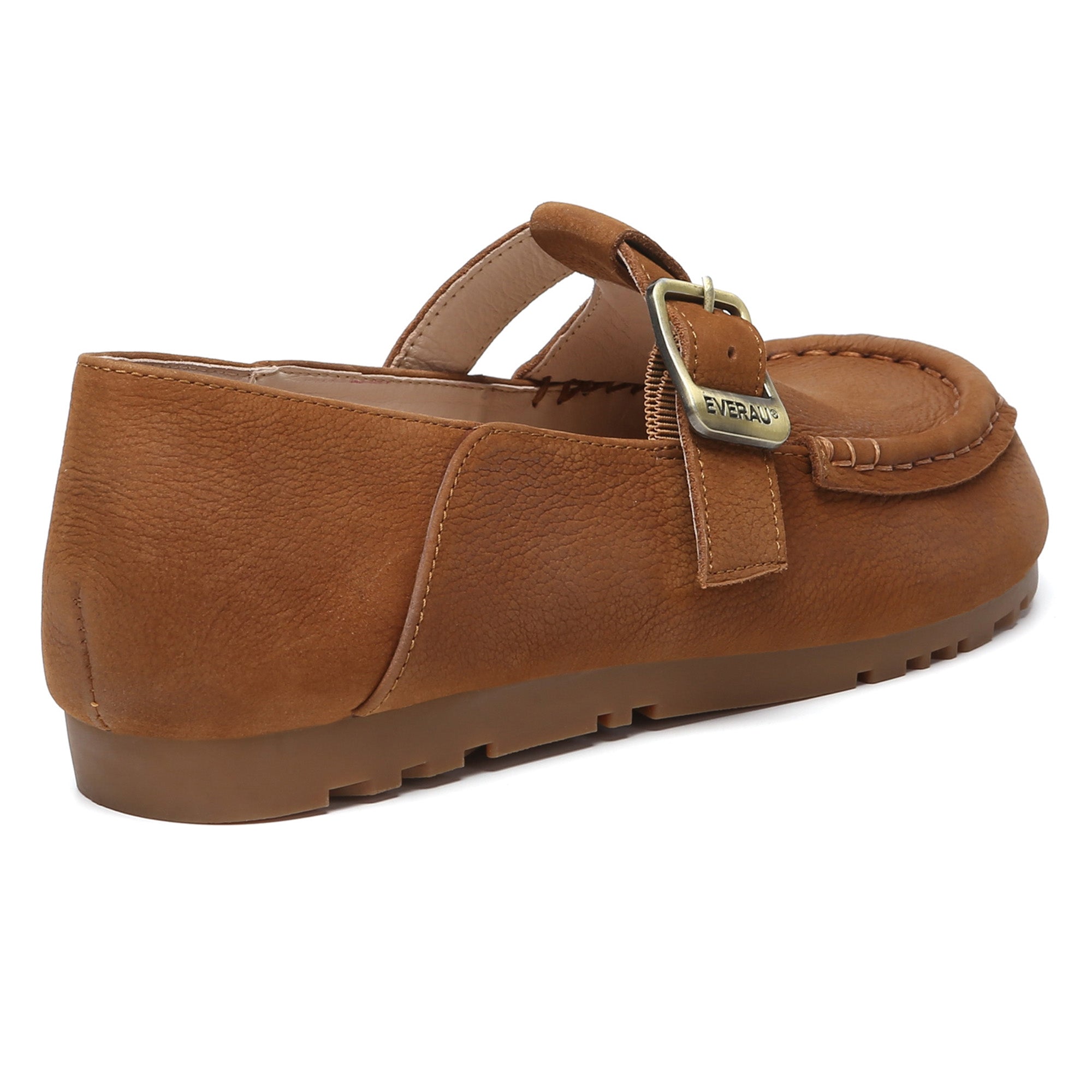 EverUgg Buckle Leather Mary Jane flats, stylish slippers with a buckle strap and smooth leather finish.