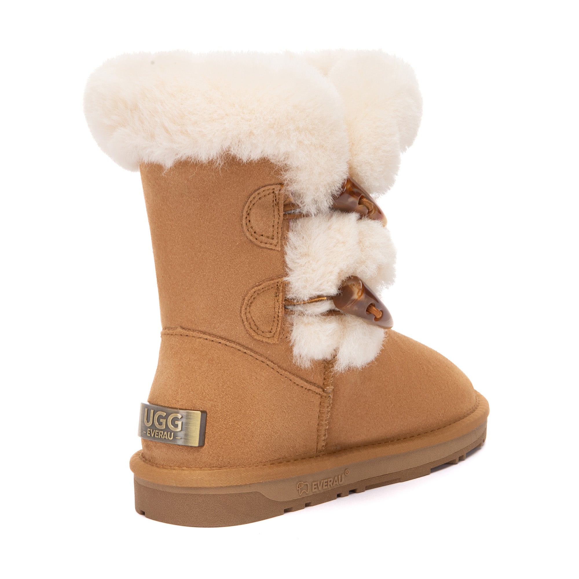 EverUgg Talia Shark 2-Button UGG Boots in dark gray with plush lining and button accents, showing the cozy winter footwear style.