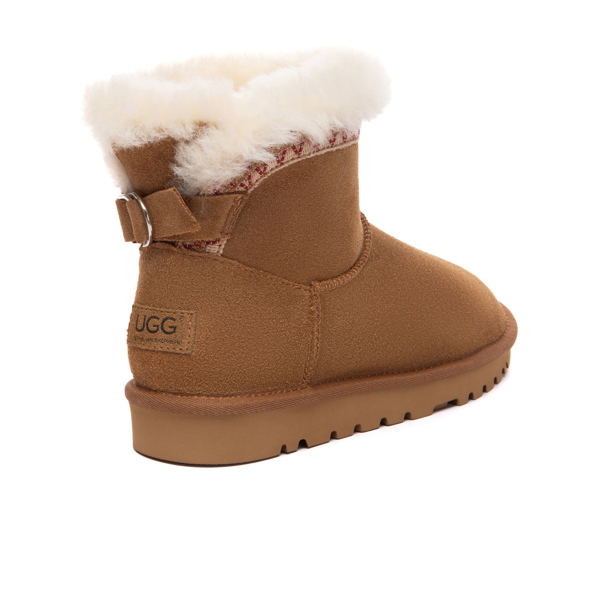 EverUgg Bohemian Classic Mini UGG Boots in soft suede with plush sheepskin lining, showcasing a stylish, cozy ankle boot design.