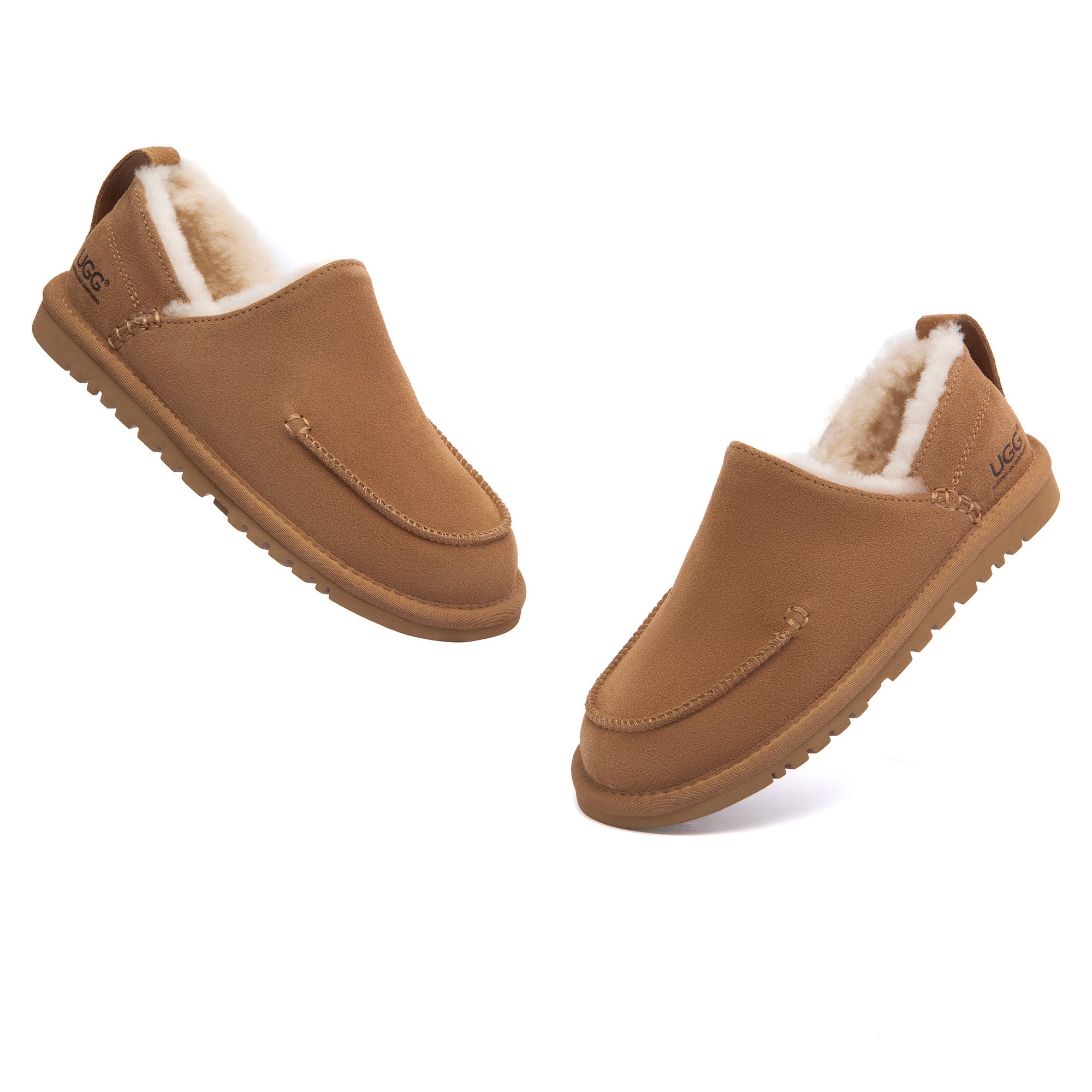 EverUgg Meave Moccasin UGG slippers with plush lining and suede exterior, perfect for cozy indoor wear.