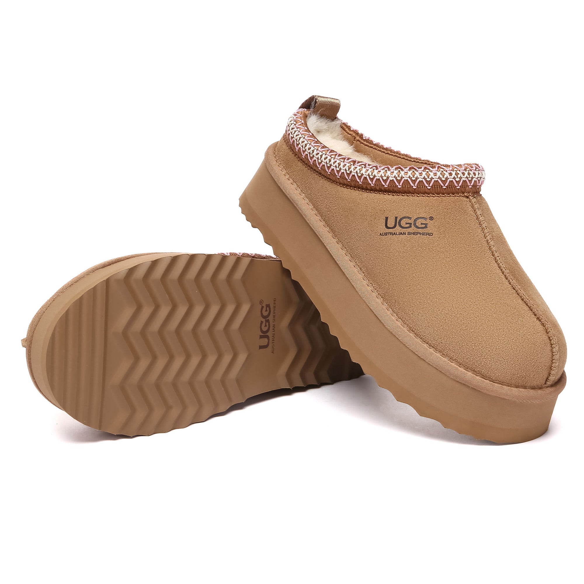 EverUgg Tazman multicolor UGG platform slippers for women, showcasing vibrant patterns and cozy slip-on design.