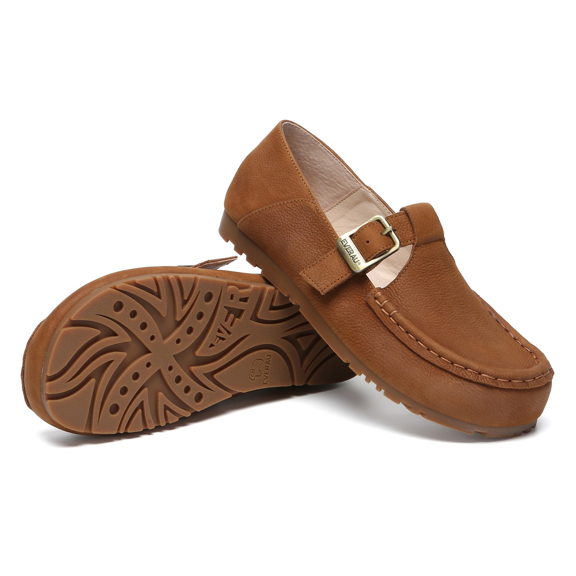 EverUgg Buckle Leather Mary Jane flats, stylish slippers with a buckle strap and smooth leather finish.