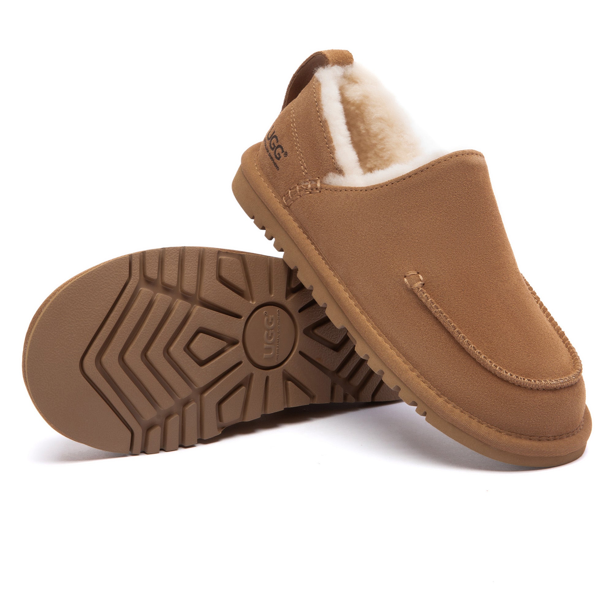 EverUgg Meave Moccasin UGG slippers with soft leather and plush lining, designed for comfortable indoor wear.