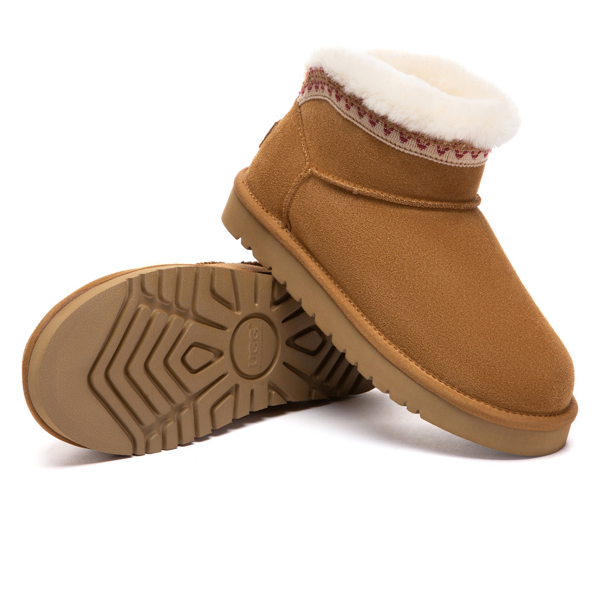 EverUgg Bohemian Ultra Mini UGG Boots in tan, showcasing soft suede material and cozy shearling lining.