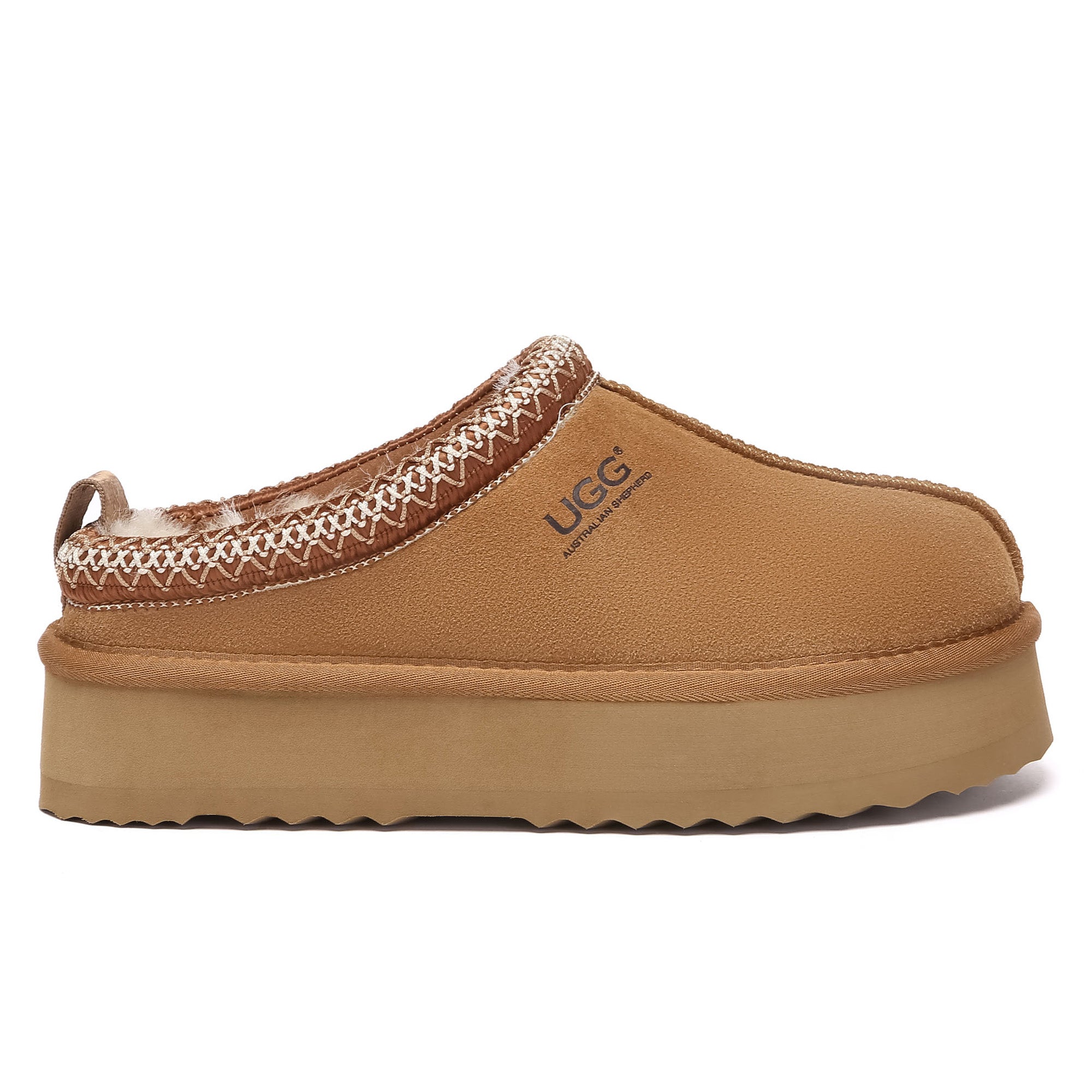 EverUgg Tazman multicolor UGG platform slippers for women, featuring vibrant color patterns and cozy slip-on design.