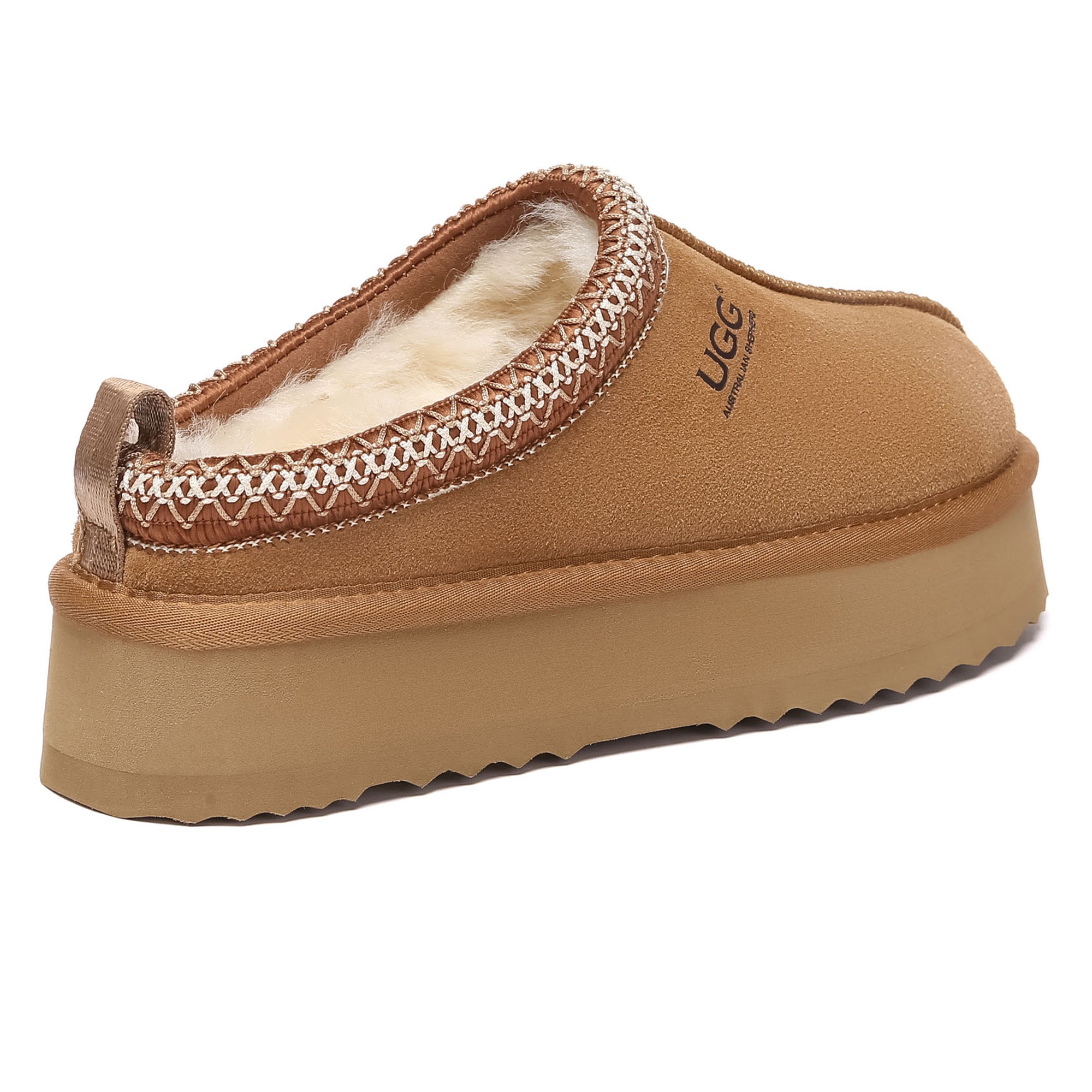 Multicolor Tazman UGG platform slippers for women by EverUgg featuring plush interior and stylish slip-on design.