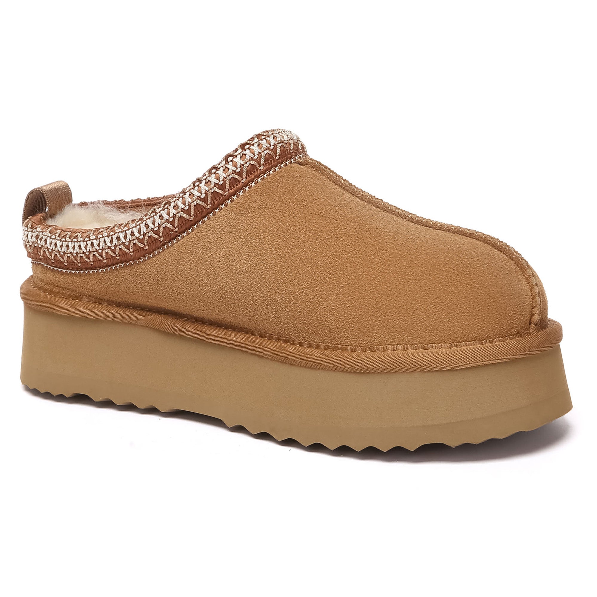Multicolor Tazman UGG platform slippers for women by EverUgg featuring a cozy slip-on design and vibrant, multicolor pattern.