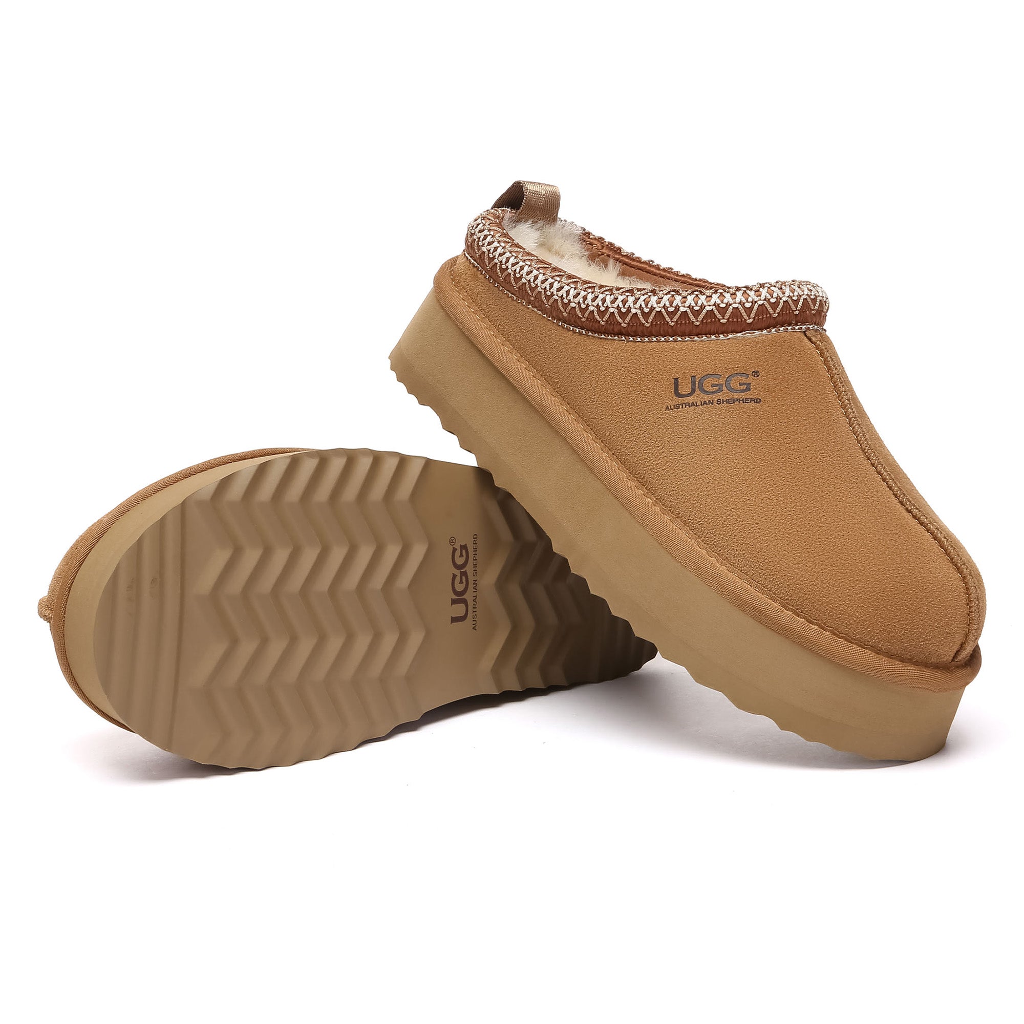Multicolor Tazman UGG platform slippers for women by EverUgg, featuring a cozy slip-on design with vibrant, multicolored details.