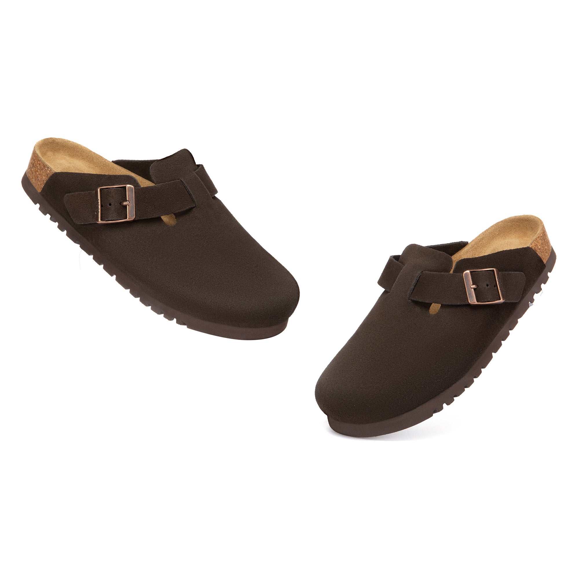 EverUgg Birkie Suede Buckle Clogs slippers with leather buckle detail and soft interior, designed for comfort and style.