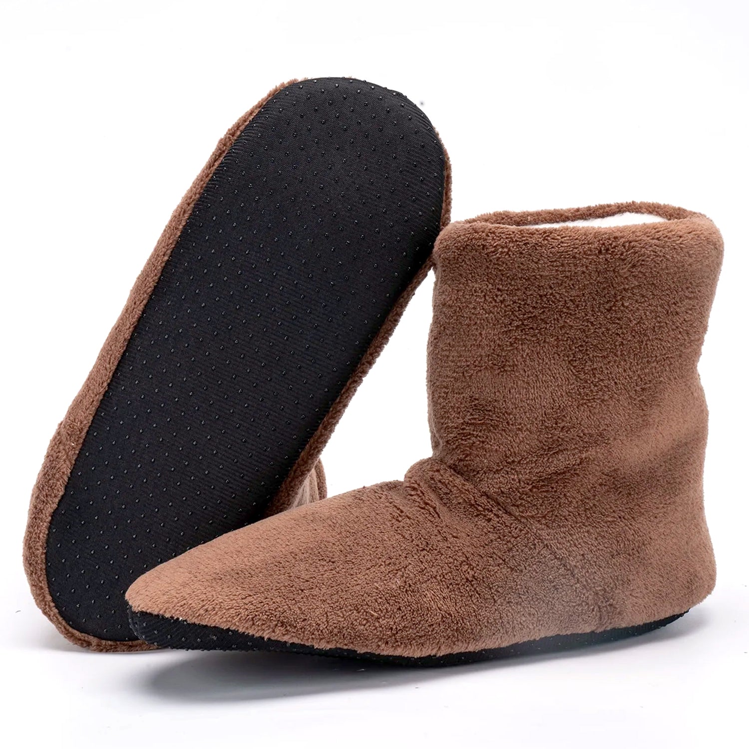 Snuggyz Chestnut Home Booties with cozy plush interior and soft fabric exterior, ideal for comfortable indoor wear.