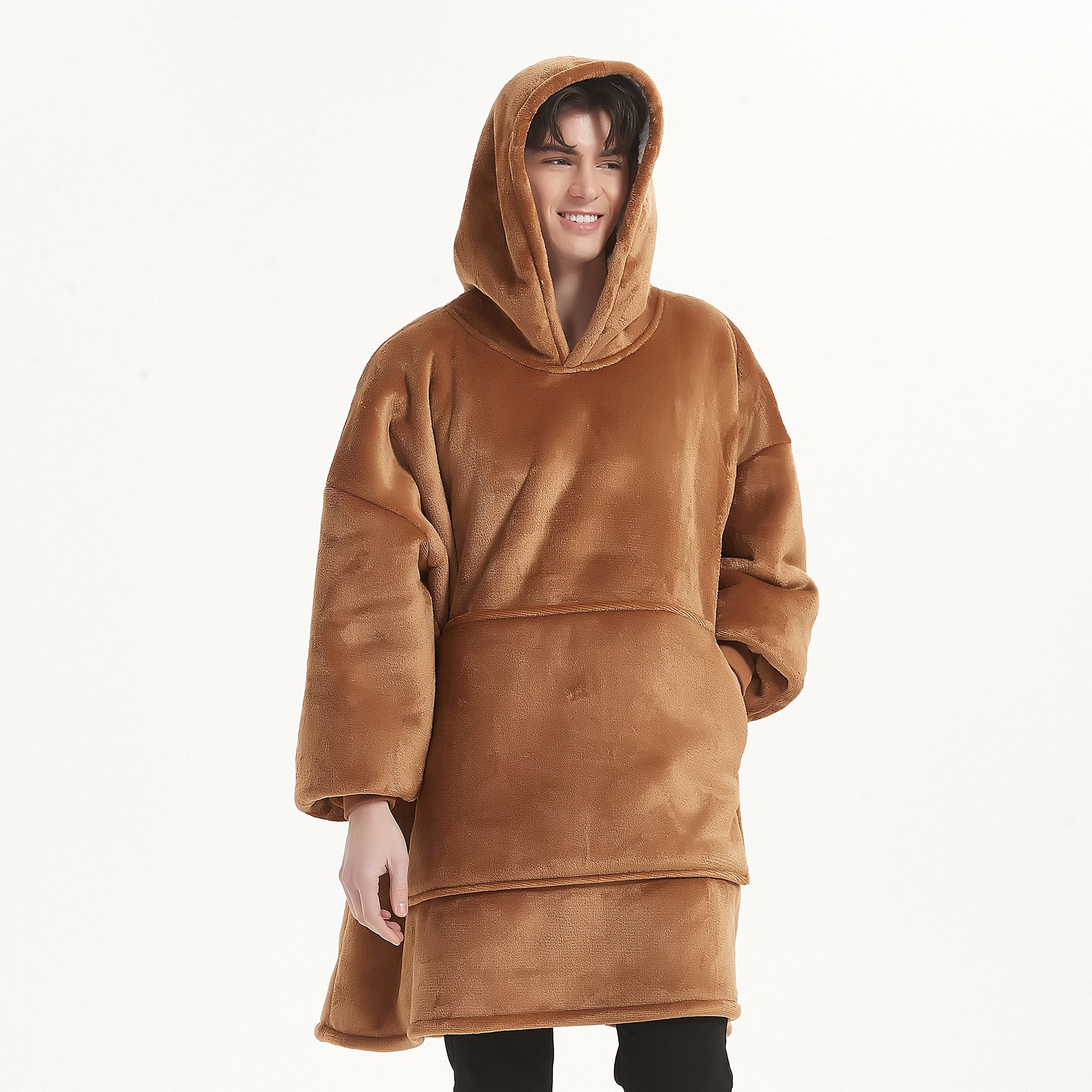 Snuggyz Chestnut Hoodie Blanket with soft, plush fabric, featuring a cozy hood and oversized fit for warmth and comfort.