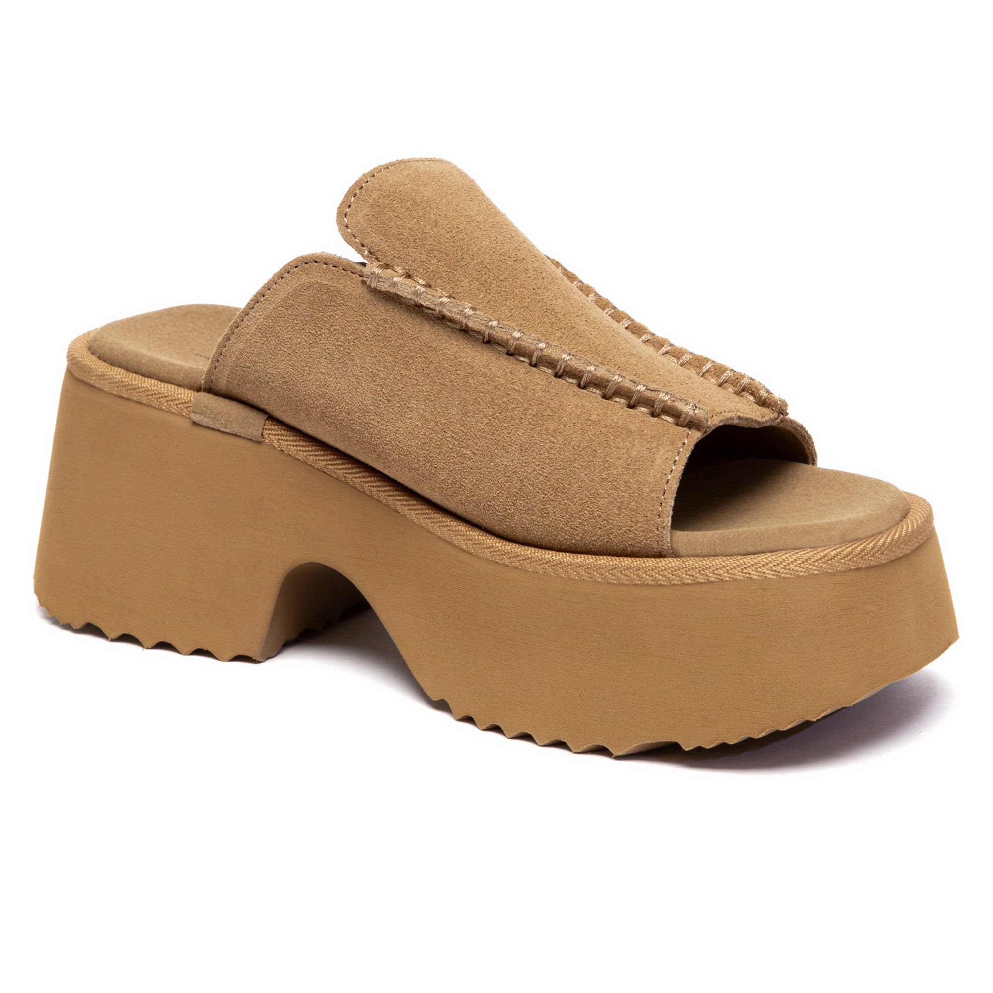 EverUgg chunky heel platform slippers with soft, cozy fabric and stylish design, perfect for comfortable indoor wear.