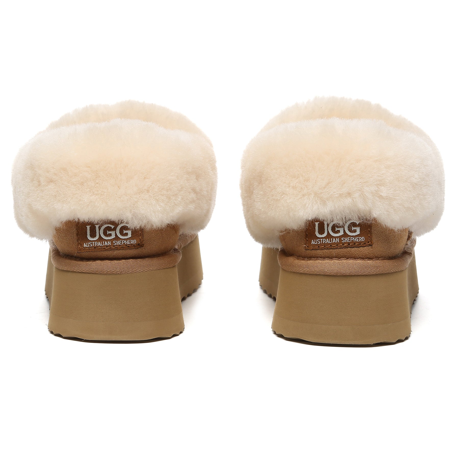 EverUgg Claire UGG platform ankle slippers in chestnut with soft UGG material and slip-on design showing cozy, stylish footwear for women.