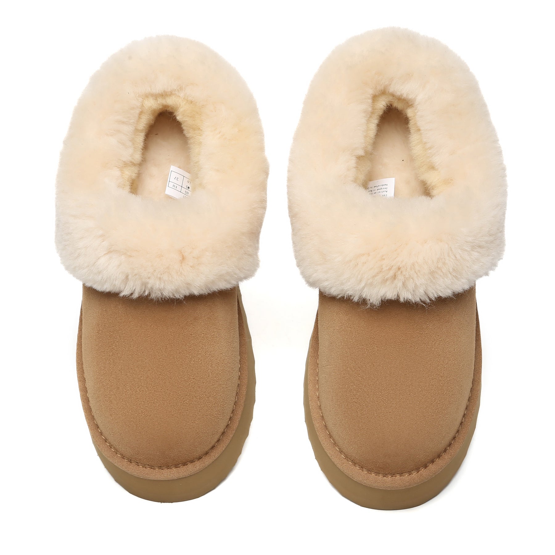 EverUgg Claire UGG platform ankle slippers in chestnut, featuring soft UGG slippers design with a raised sole for women.