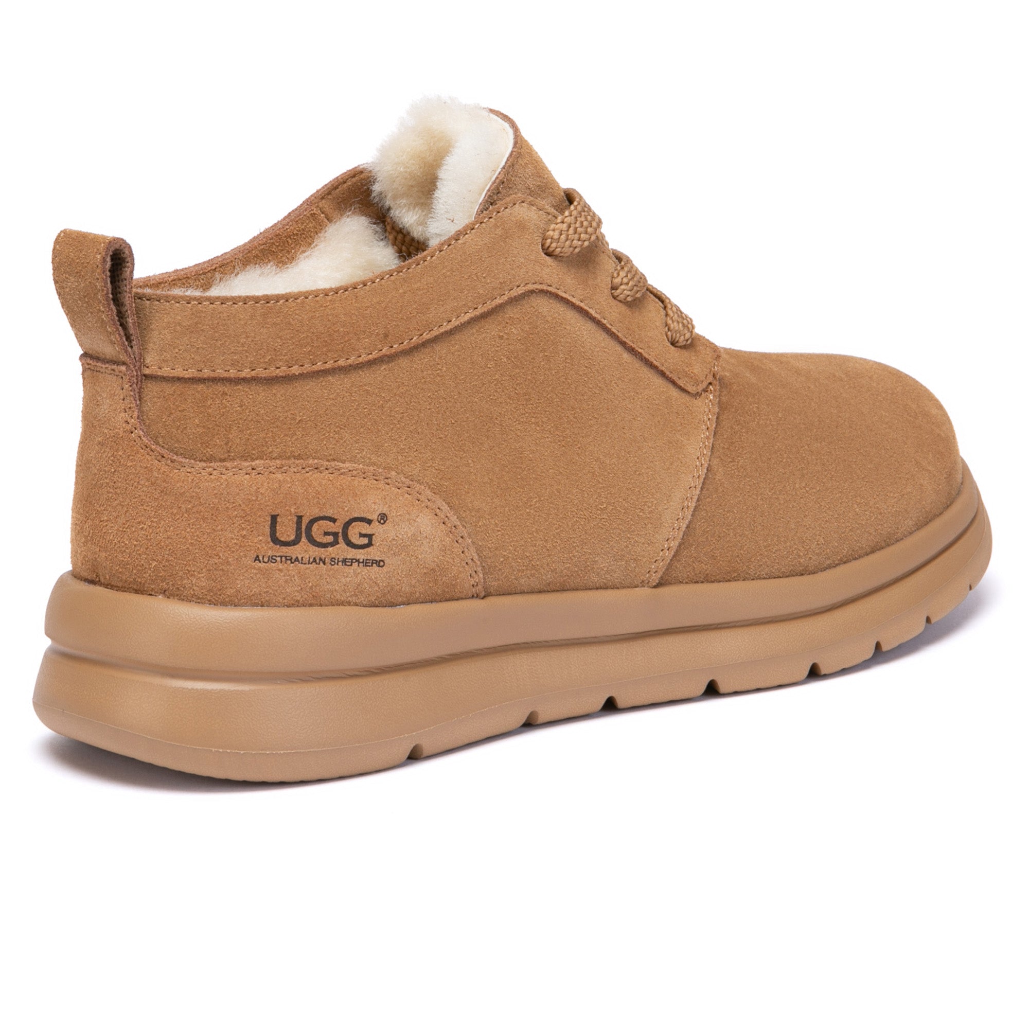 EverUgg classic men's lace-up sneakers showing stylish leather shoes with white soles and detailed stitching.