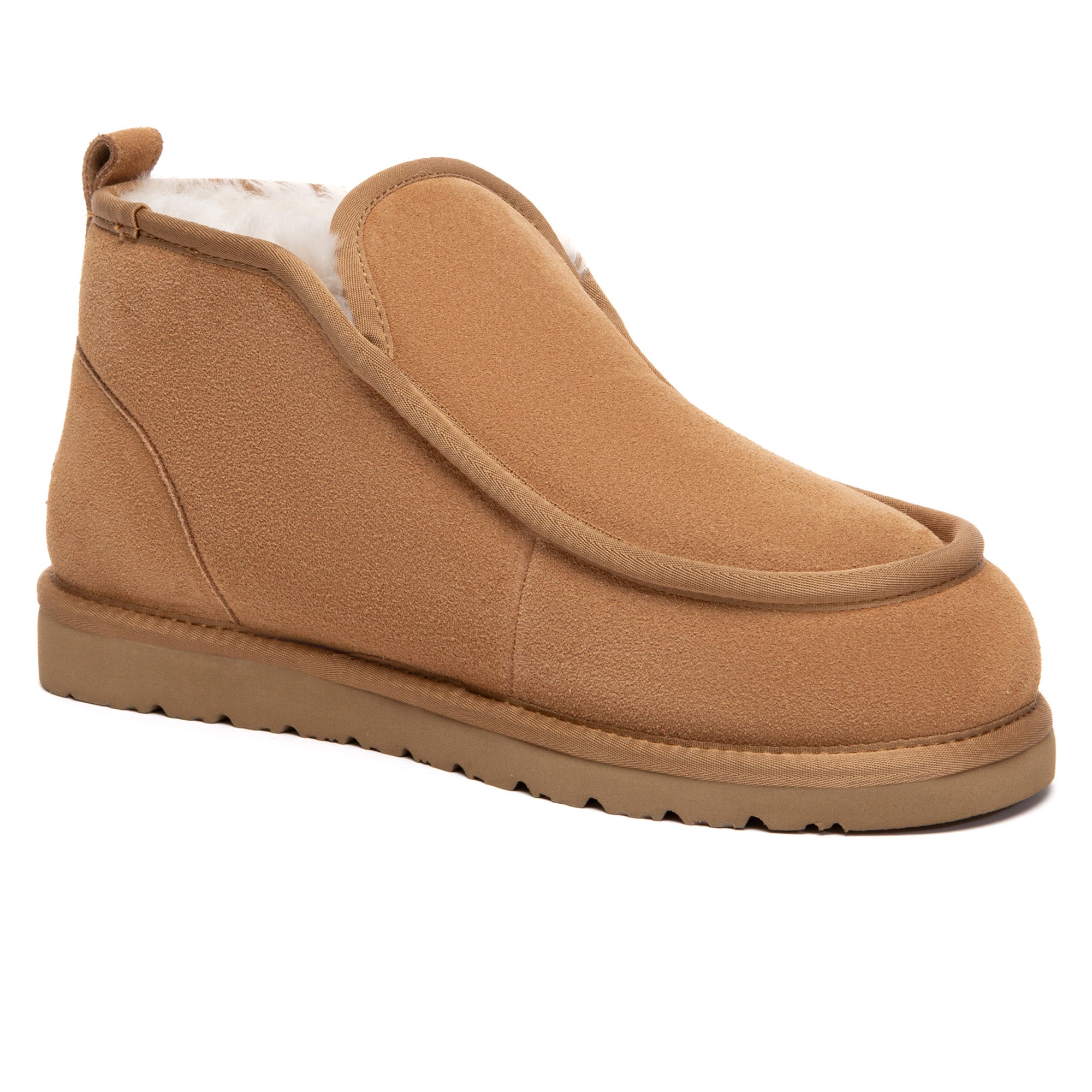 Classic Mini Ankle UGG Boots by EverUgg featuring soft suede exterior and cozy sheepskin lining, perfect for winter wear.