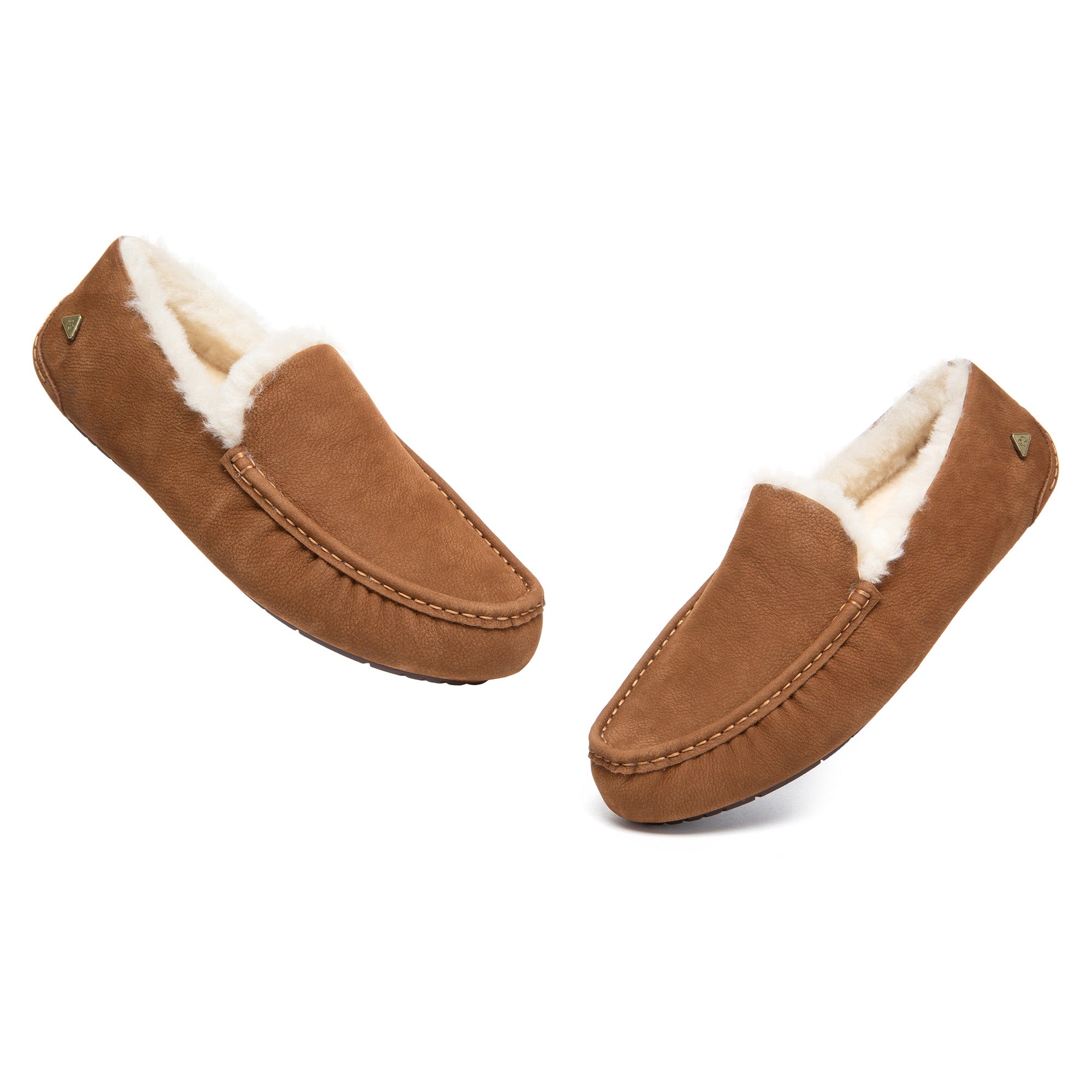 EverUgg Classic Sheepskin Moccasin Loafers featuring soft sheepskin lining and tan leather exterior.