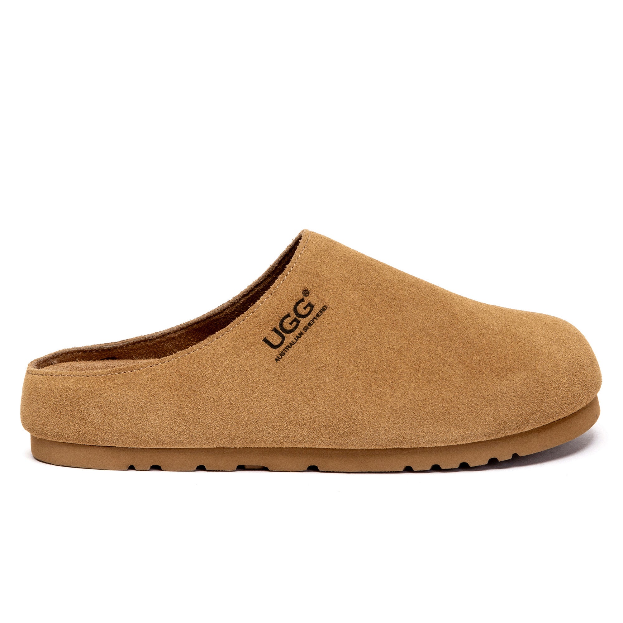EverUgg Classic Suede UGG Slippers in tan with plush lining, showcasing the soft suede exterior and comfortable slip-on design.