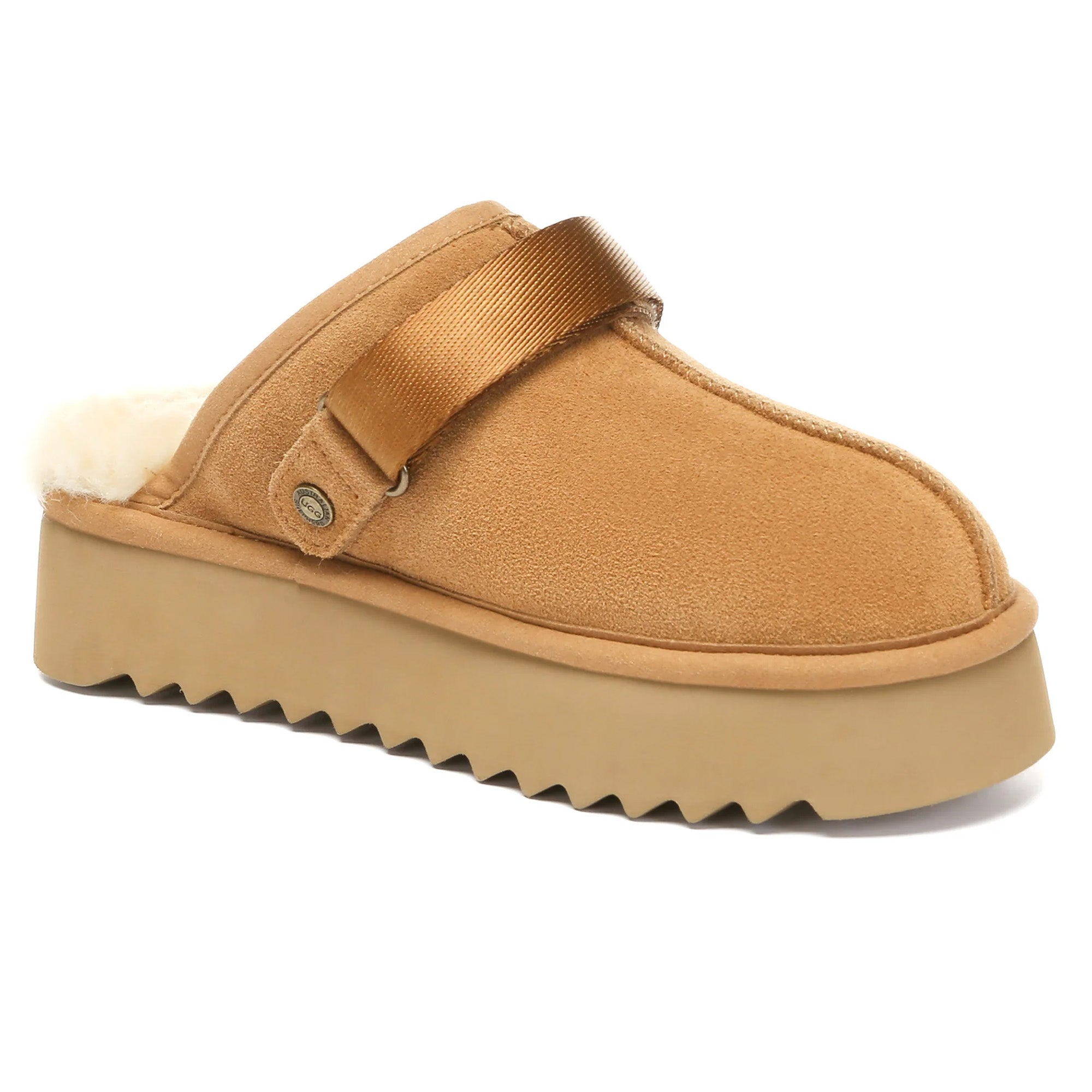 EverUgg Costeen Slingback UGG slippers with open-toe design and plush lining, shown from a 3/4 angle.