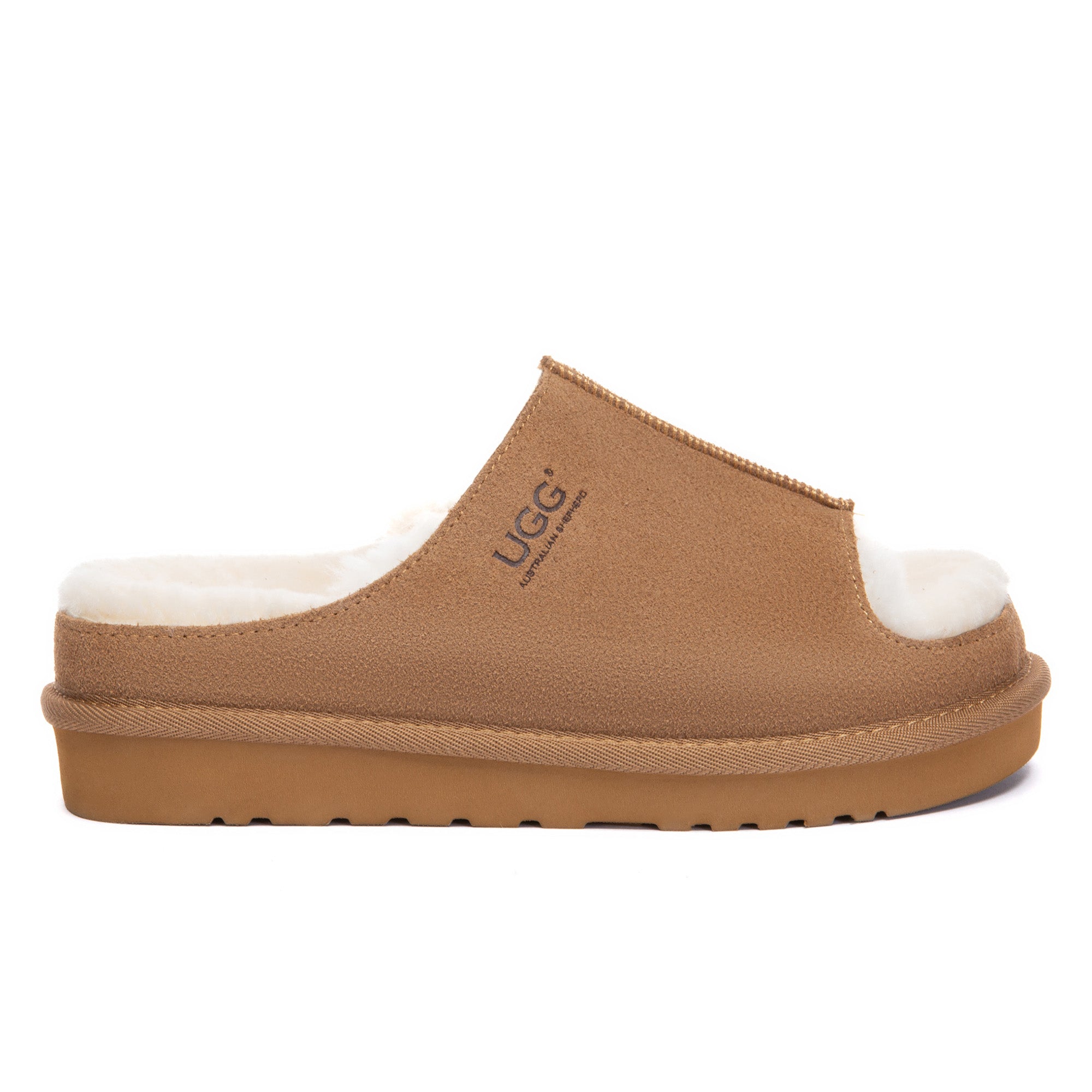 EverUgg Coulson Sheepskin UGG slippers with plush interior and soft suede exterior, perfect for cozy indoor wear.
