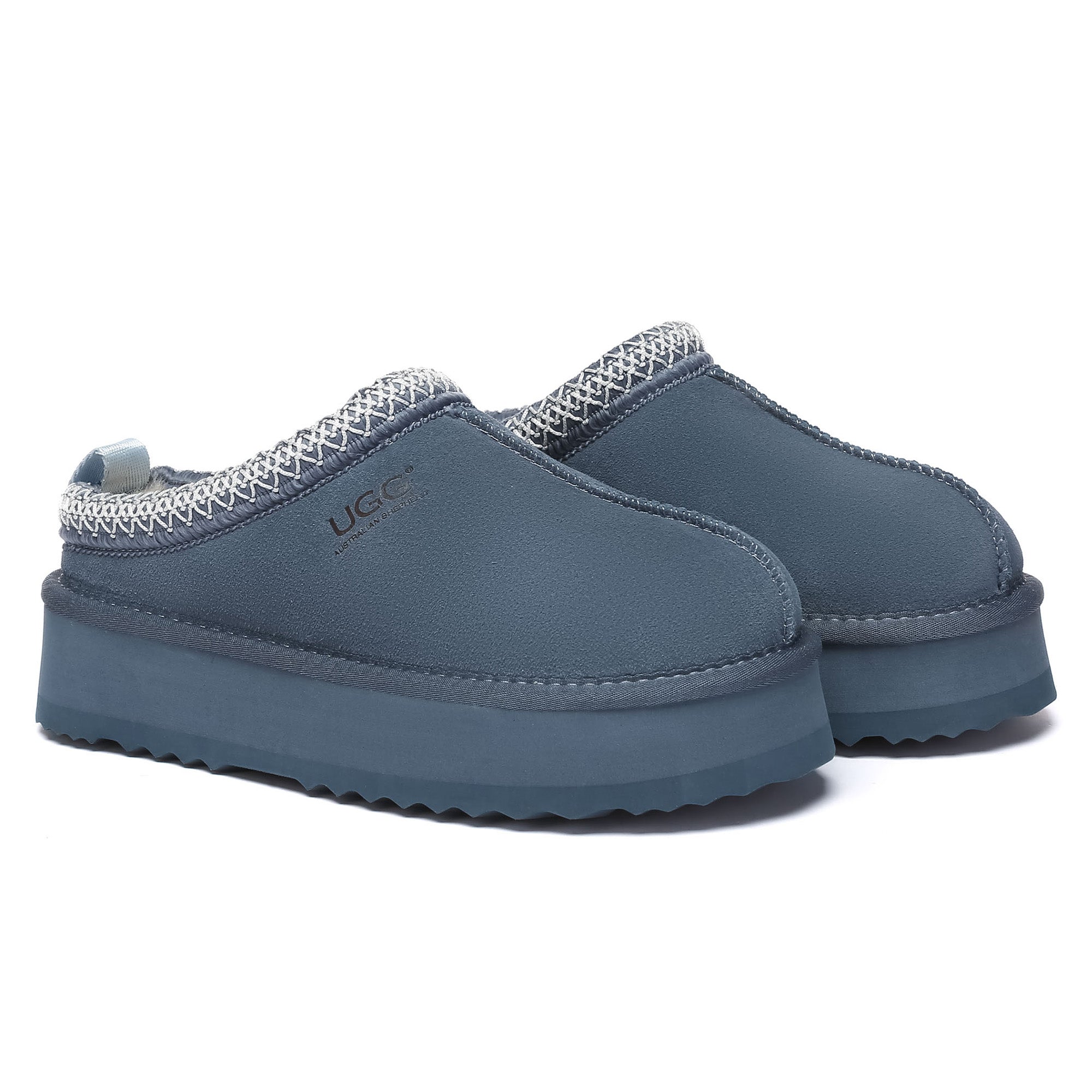 EverUgg Tazman multicolor UGG platform slippers for women, featuring a vibrant, cozy design with plush interior and slip-on style.