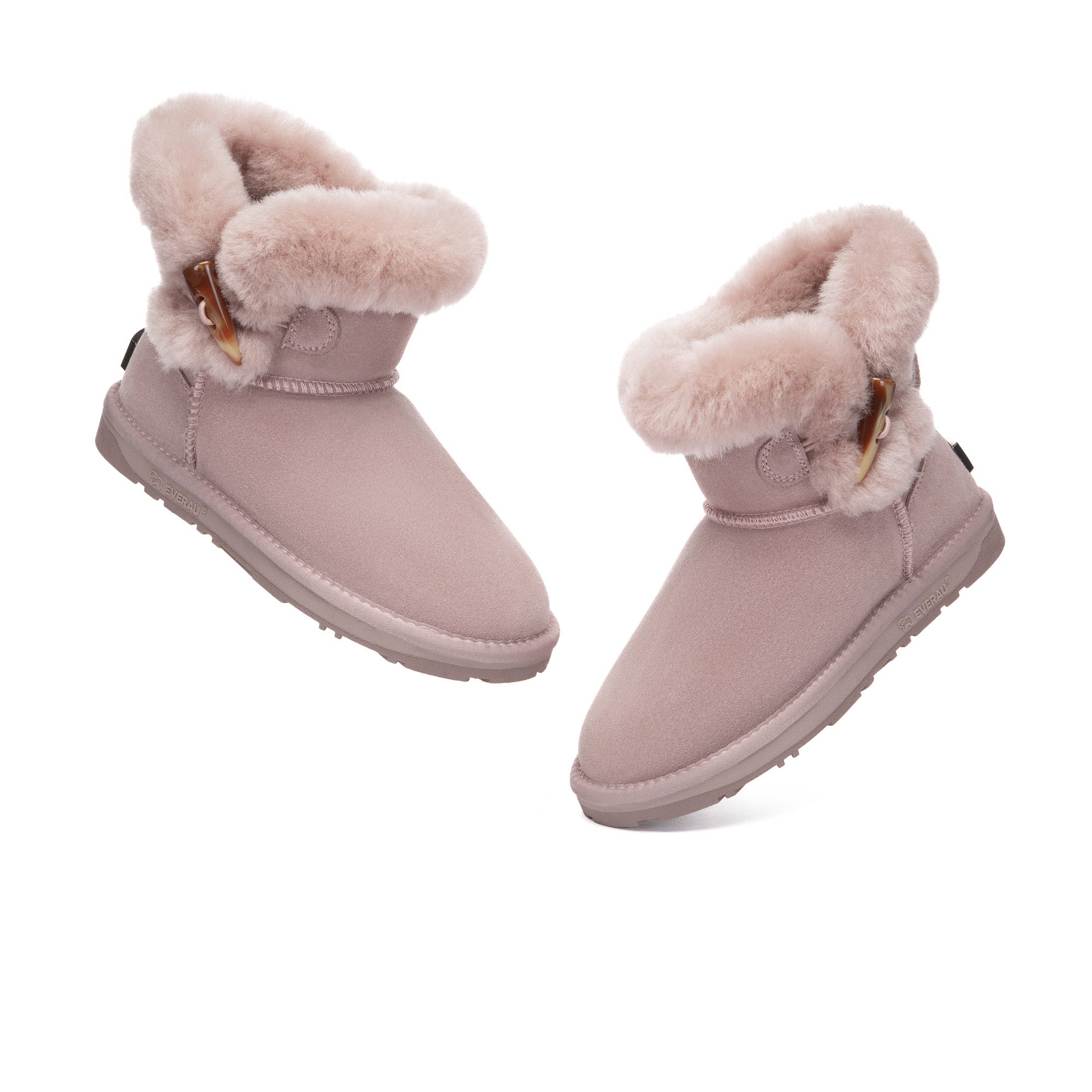EverUgg Tiara Shark Mini Button UGG Boots in black with decorative buttons and plush fur lining, showcasing stylish winter footwear.