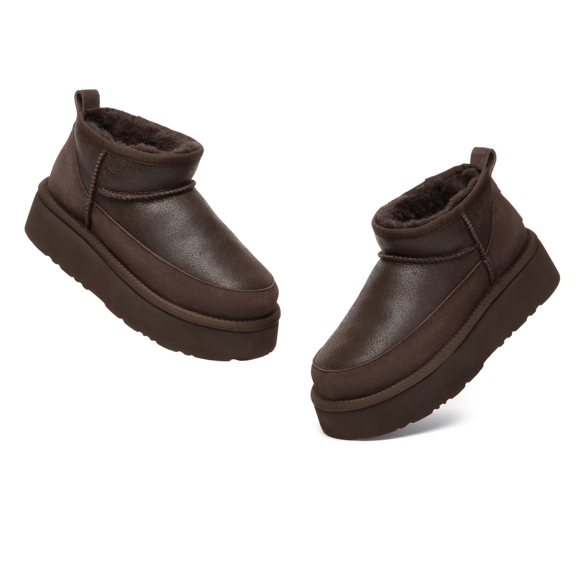 EverUgg Eralova platform UGG boots in neutral color, featuring sheepskin lining and rugged sole for stylish comfort.