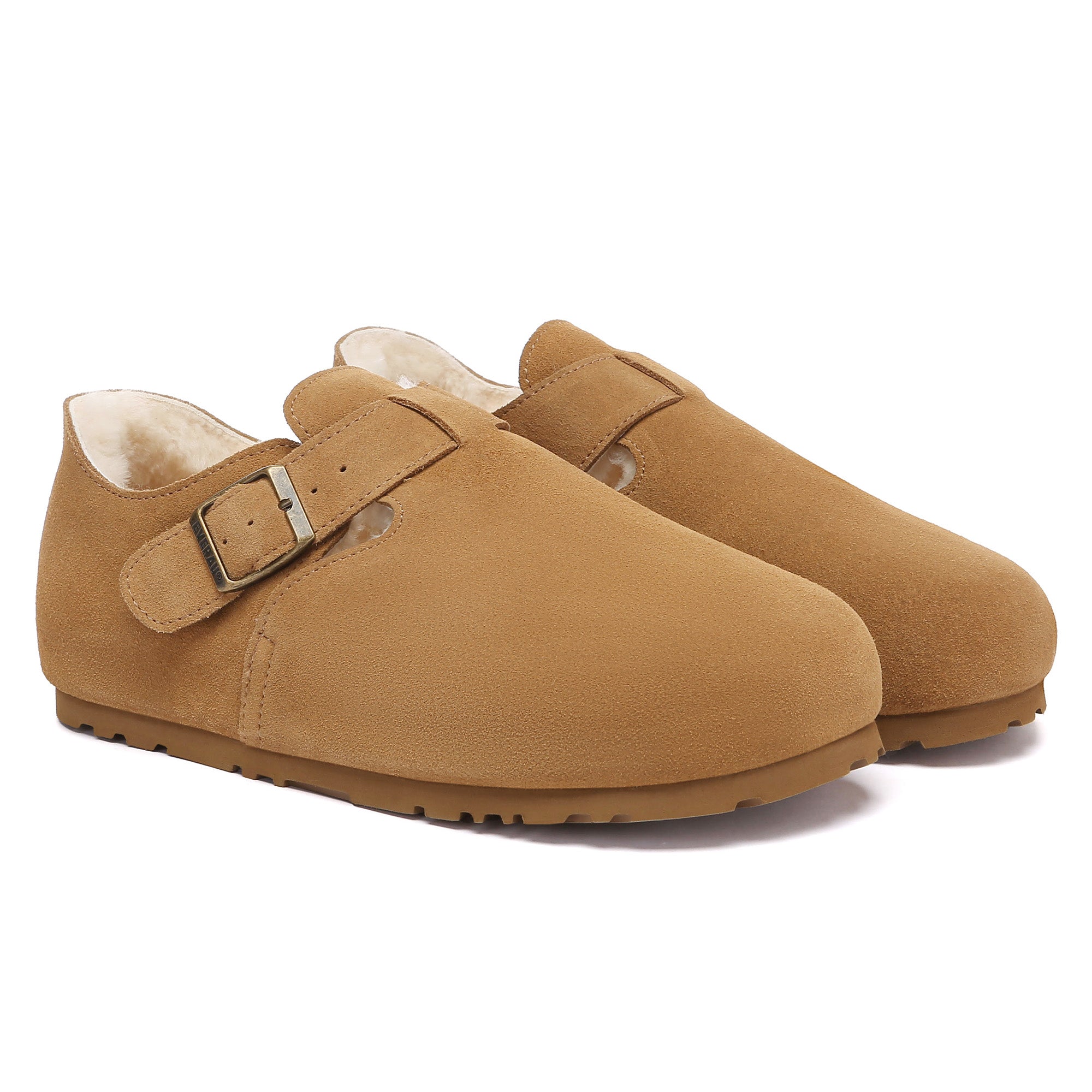 EverUgg adjustable buckle UGG slippers for women, featuring cushioned soles and slip-on clog design, ideal for cozy indoor wear.