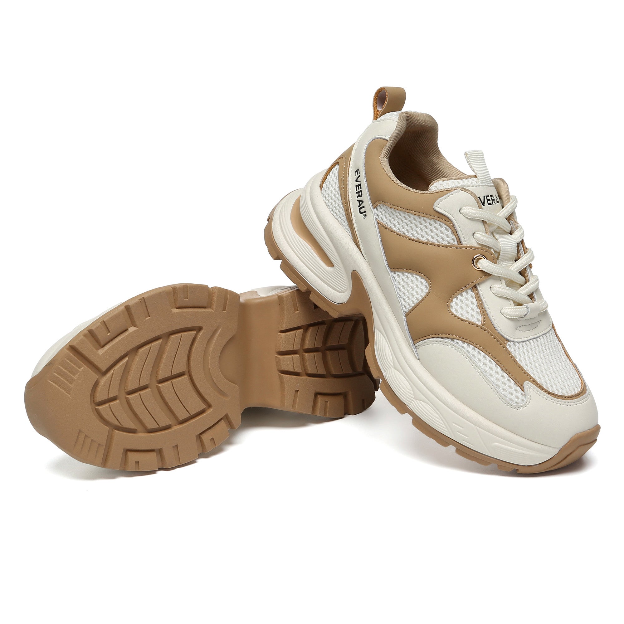 EverUgg Chunky Comfort Platform Sneakers II with white and beige design, featuring thick soles and casual urban style.