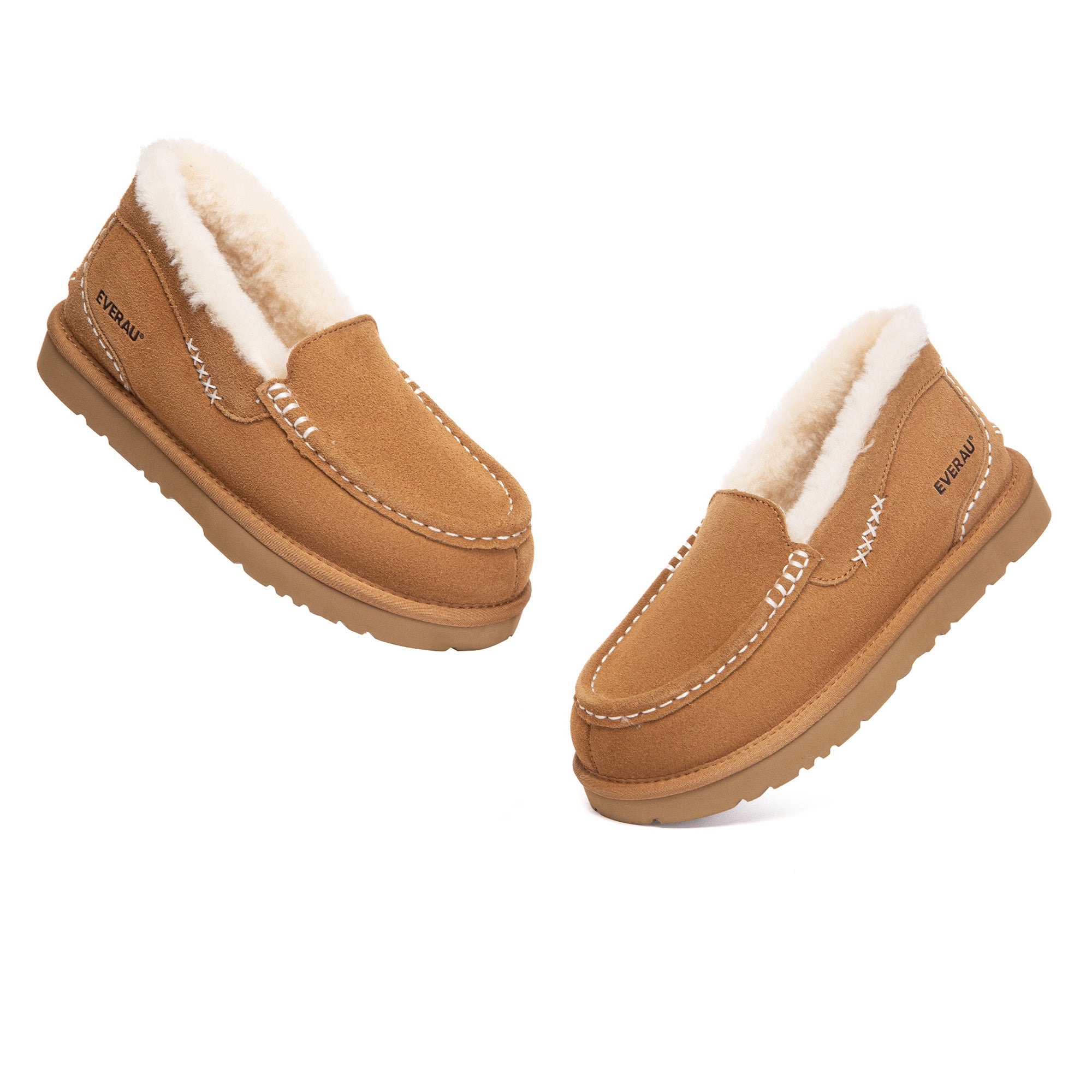 EverUgg Classic UGG slippers with soft leather loafers and plush lining, ideal for cozy indoor wear.