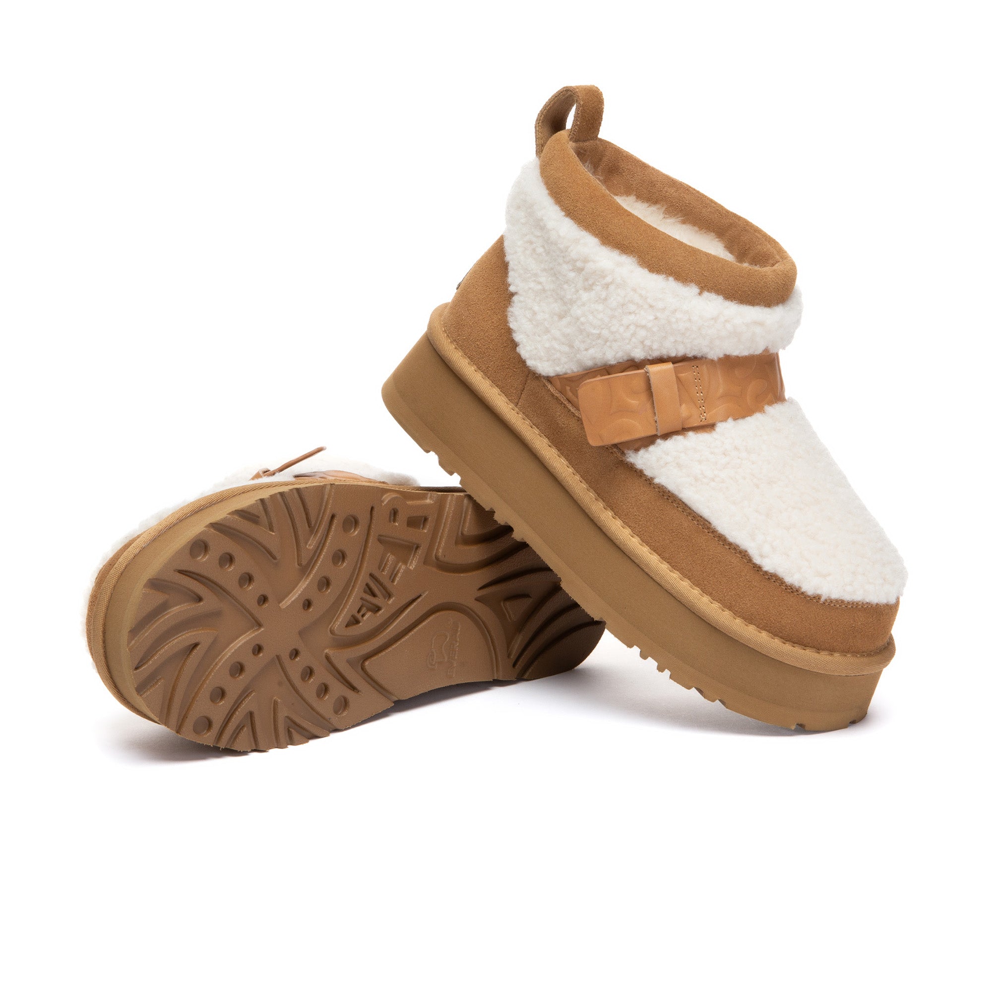 Everau Ultra Mini Shearling Platform UGG Boots showing the cozy shearling lining and sleek mini silhouette on a neutral background.