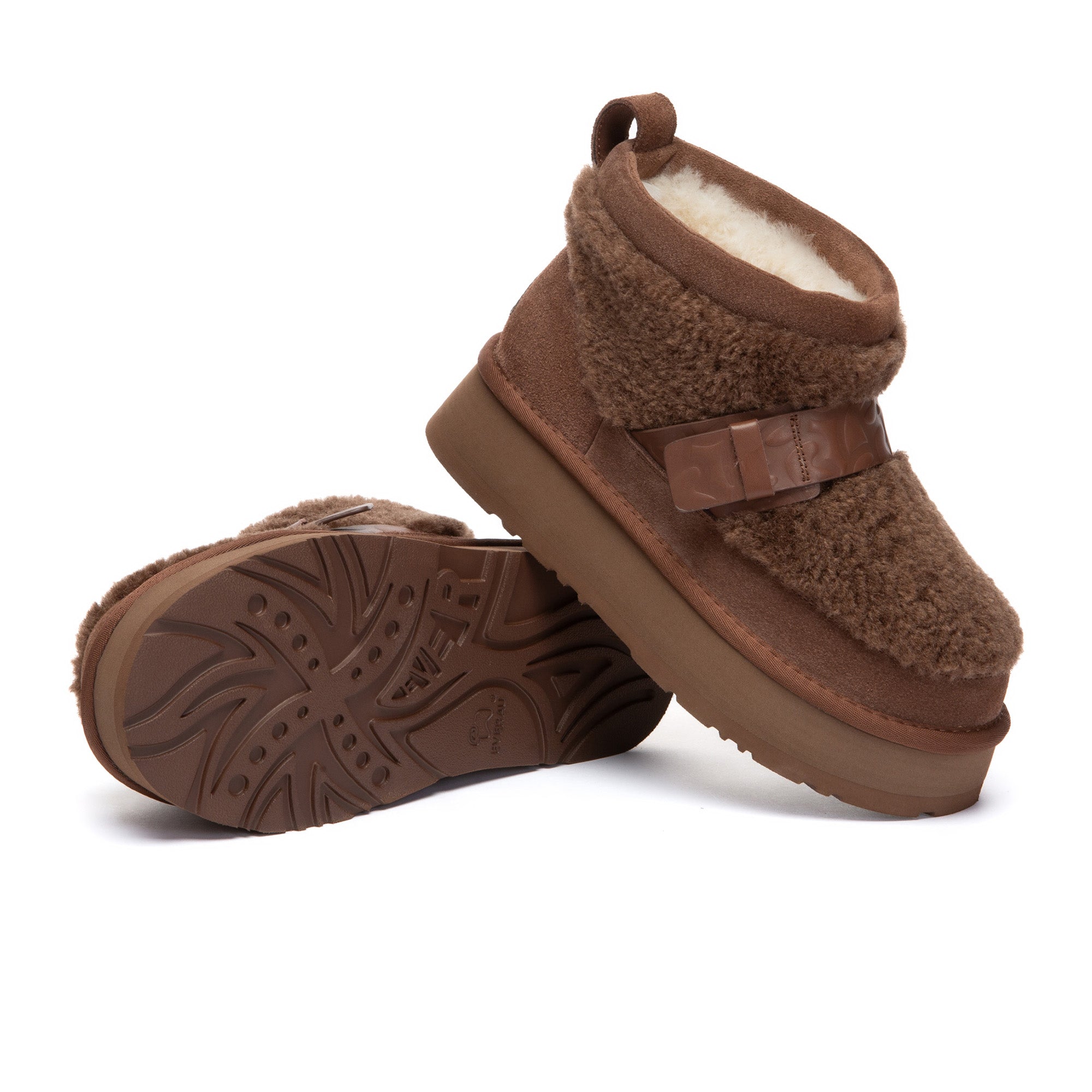 EverUgg Ultra Mini Shearling Platform UGG Boots with plush shearling lining and chunky platform sole, styled for winter wear.