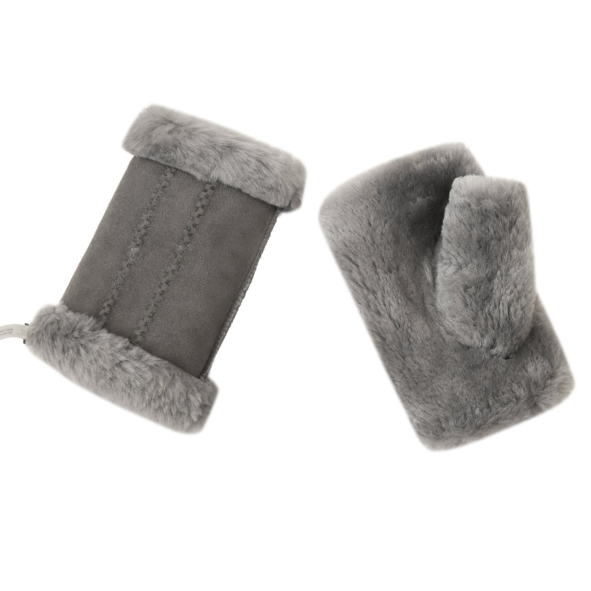 EverUgg fingerless sheepskin mittens showing soft sheepskin texture and stylish design for warmth and comfort.