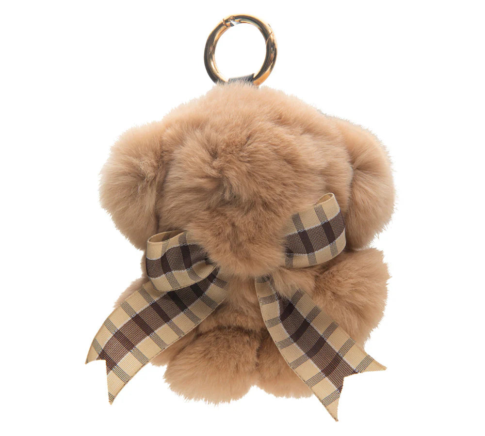 EverUgg fluffy bear keyring with soft, plush bear charm attached to a metal keyring for keys or accessories.