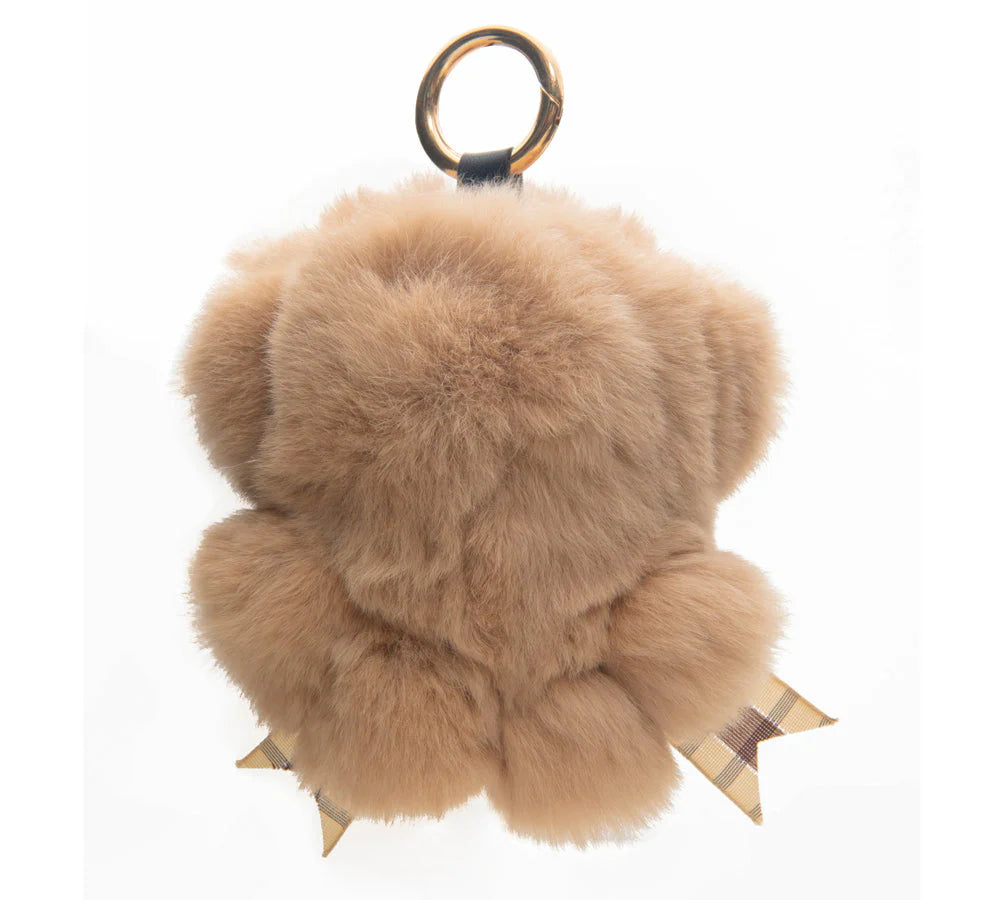 EverUgg fluffy bear keyring with soft, plush bear charm attached to a metal keyring for accessorizing keys and bags.