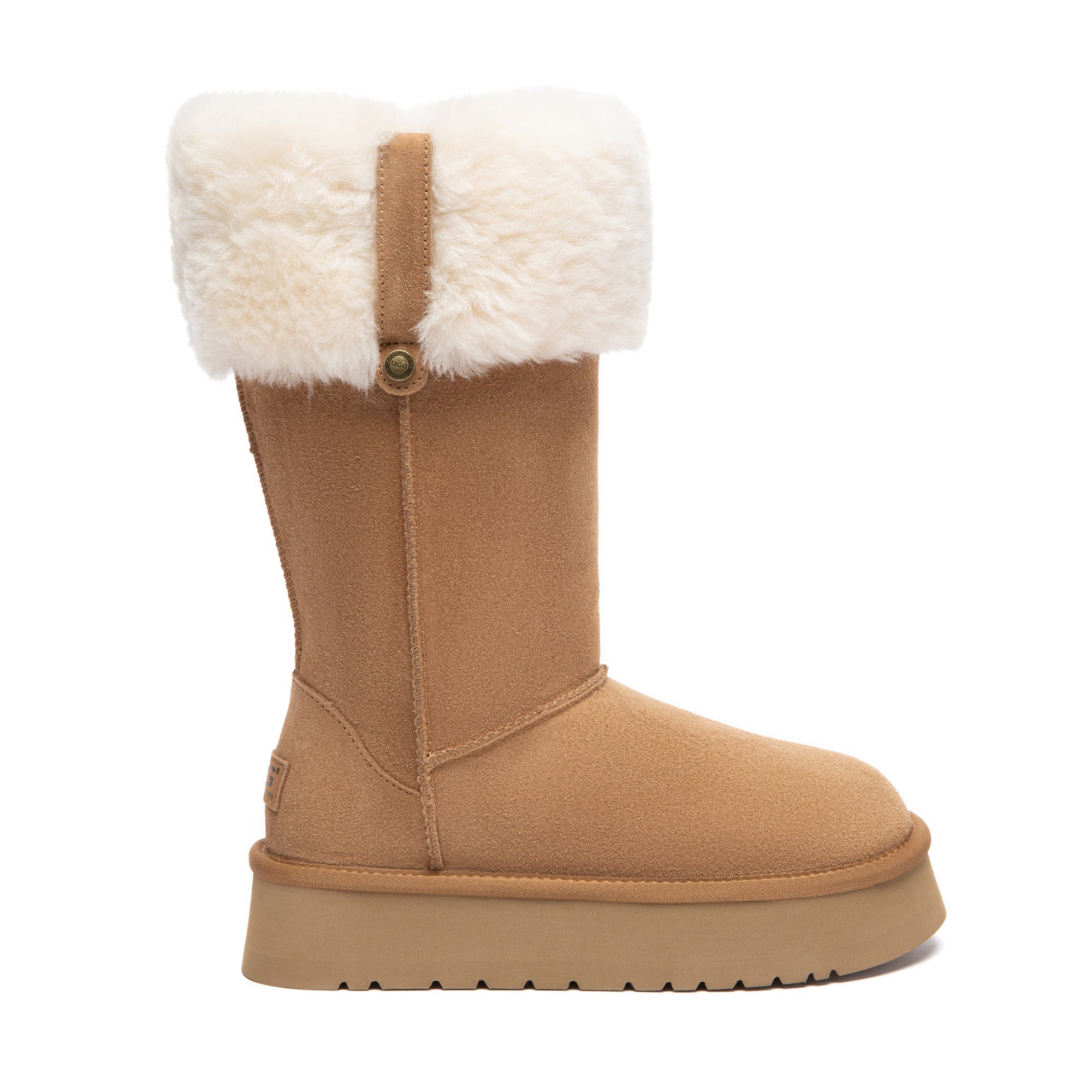 EverUgg Fluffy Collar Platform Tall UGG Boots with plush collar and thick sole, ideal for cozy winter wear.