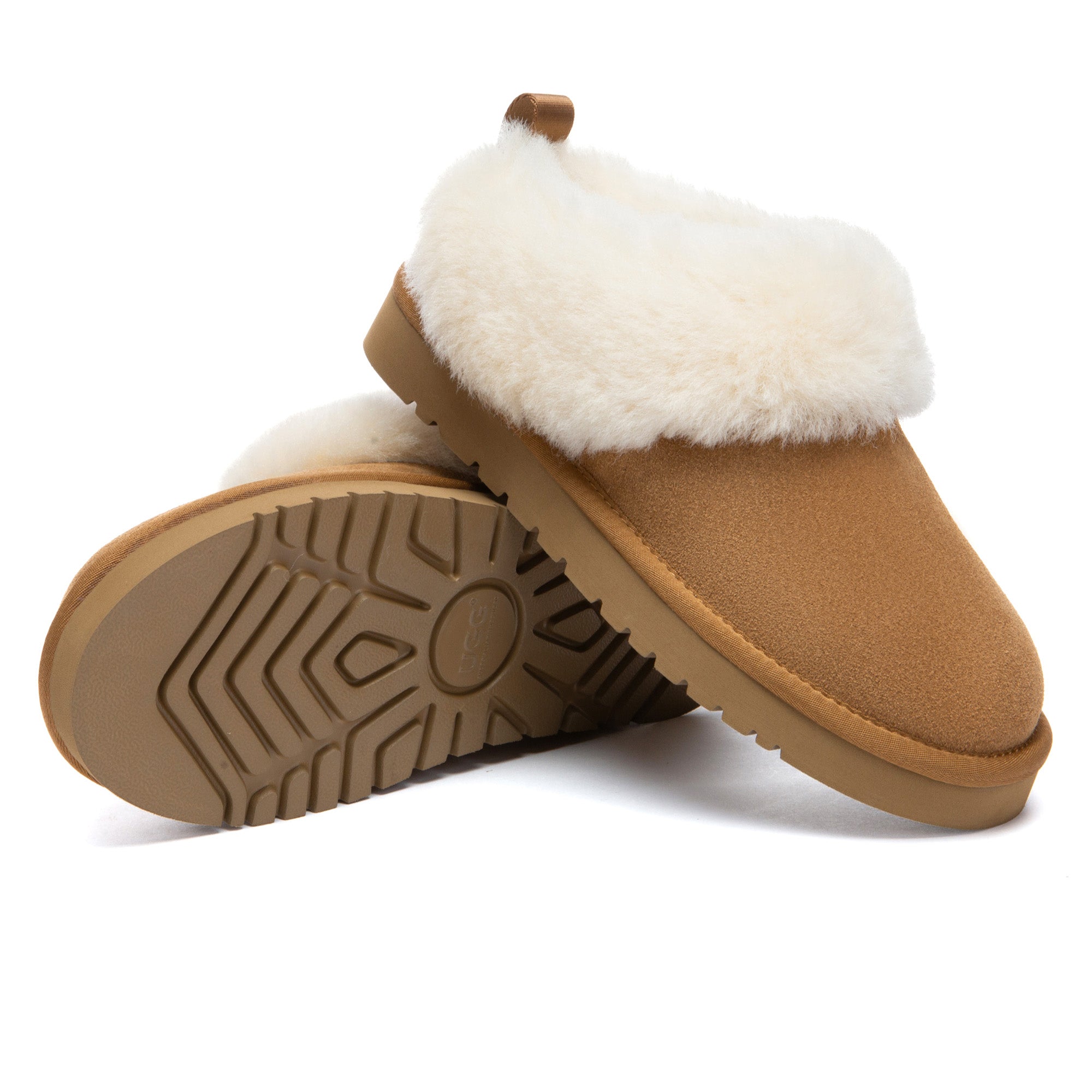EverUgg Fluffy Collar UGG ankle slippers with soft lining and cozy design, perfect for indoor comfort and casual wear.
