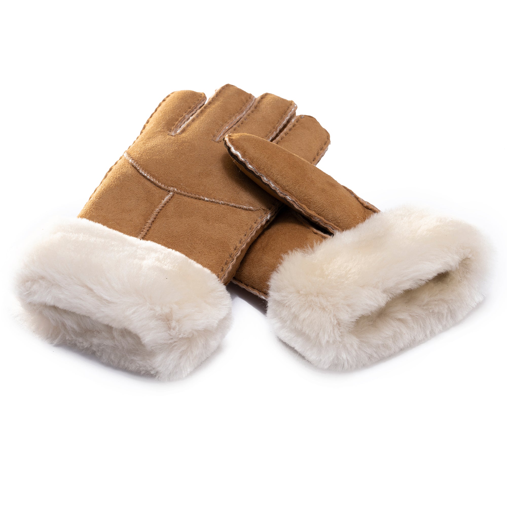 EverUgg Fluffy Puffs ladies sheepskin gloves showing soft, plush sheepskin material in a cozy, stylish design.