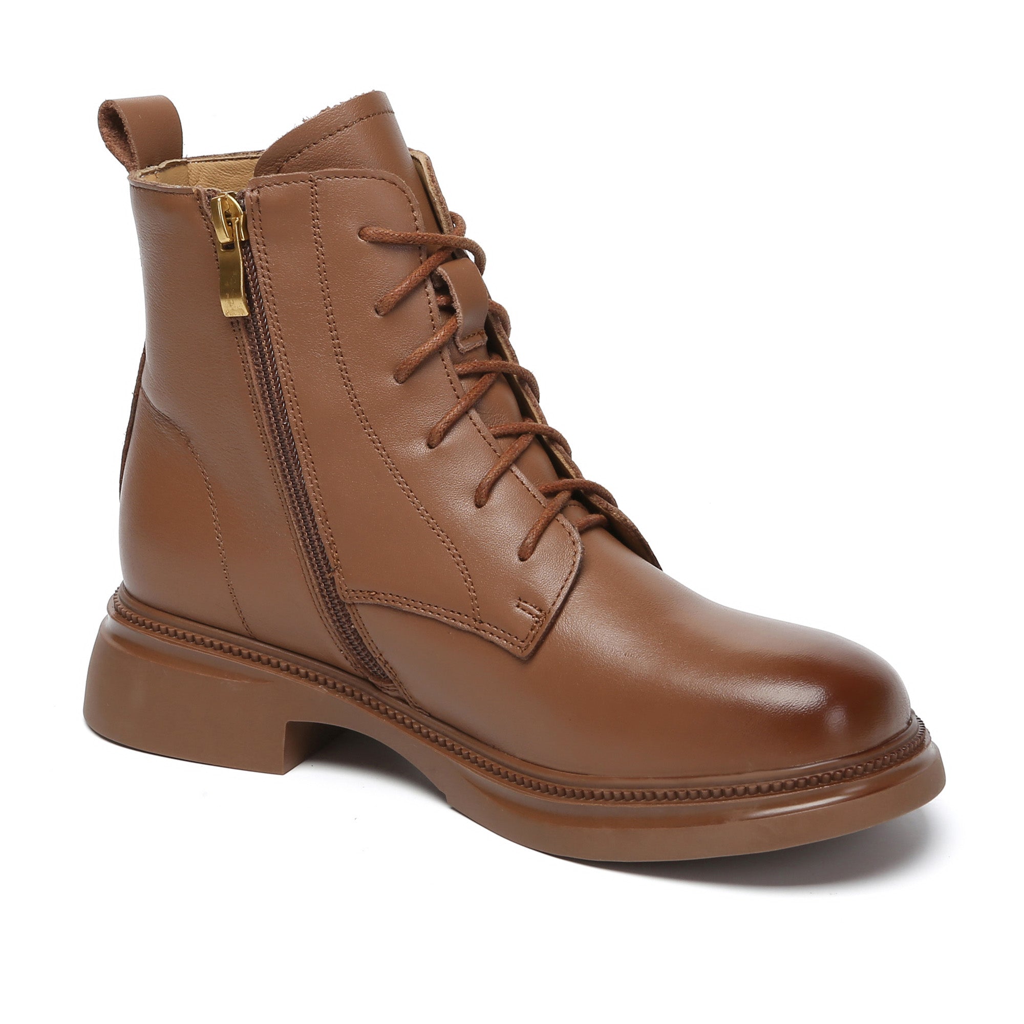 EverUgg Gabriela lace-up leather ankle boots with chunky heel and stylish design, perfect for casual or dressy outfits.