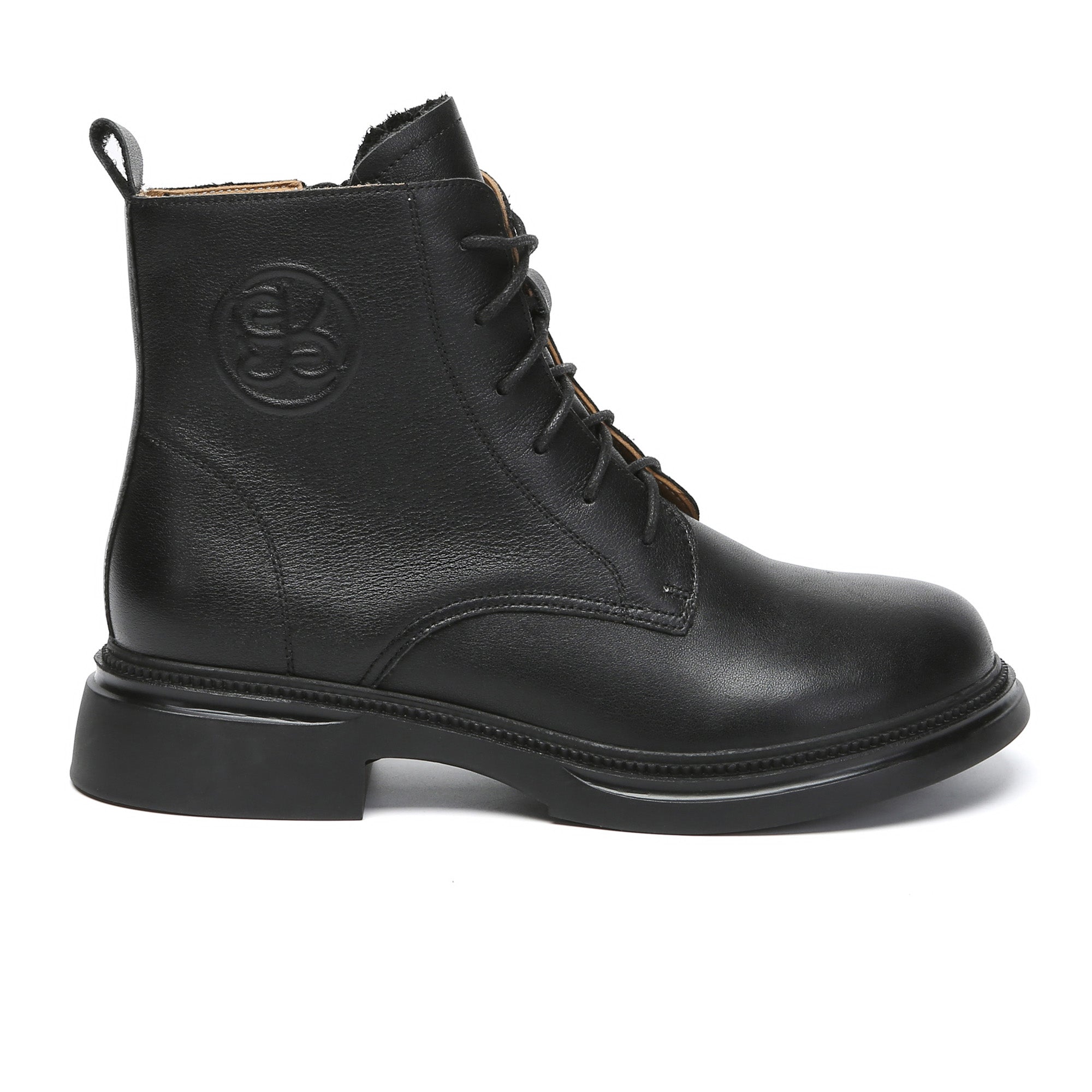 EverUgg Gabriela lace-up leather ankle boots with chunky heels and stylish design, perfect for casual or dressy outfits.