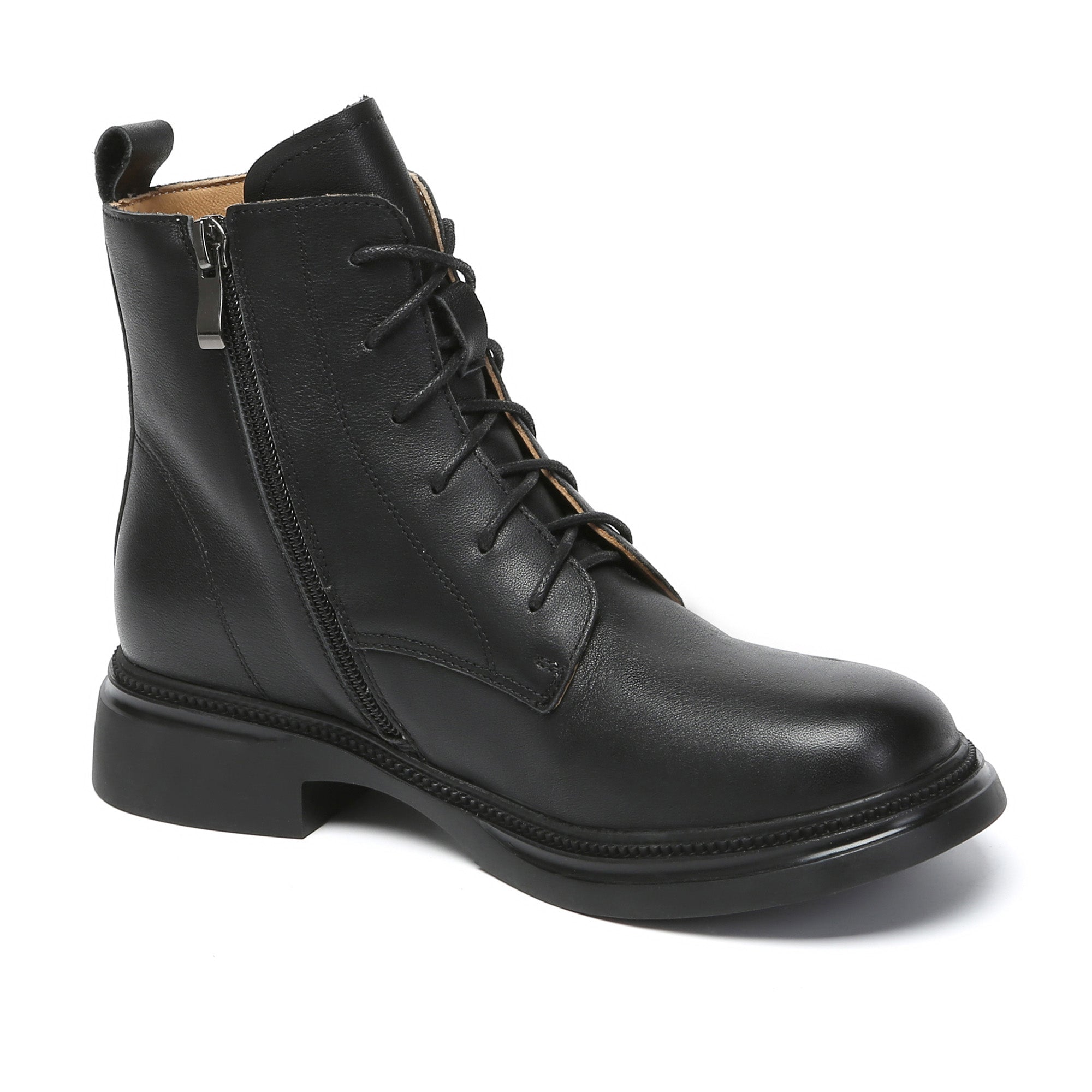 EverUgg Gabriela leather ankle boots with lace-up design, showcasing their stylish silhouette and sturdy sole.