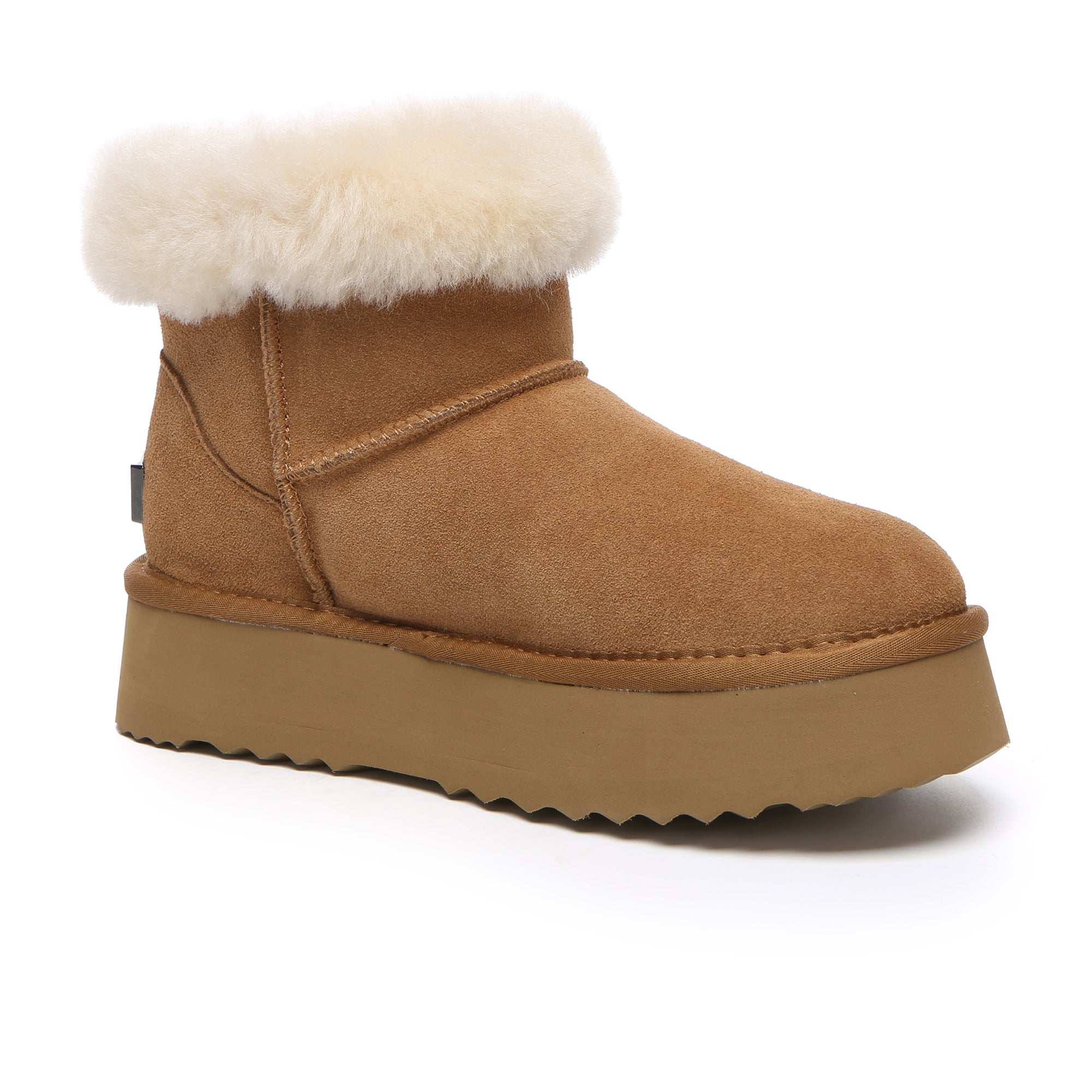 EverUgg Kaz shearling mini platform UGG boots for women, featuring plush shearling lining and stylish design.