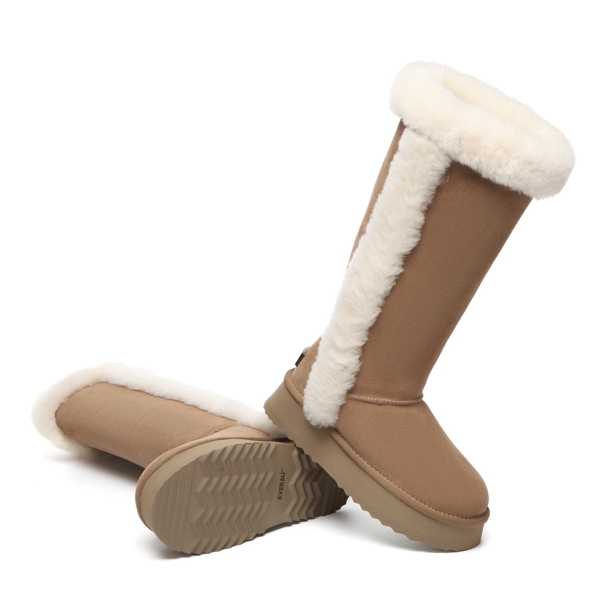 EverUgg Kaz shearling tall UGG boots for women, featuring plush shearling lining and classic designer-style footwear.