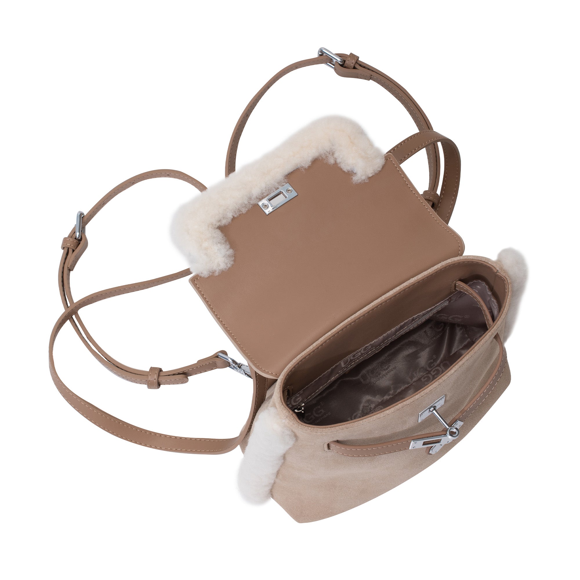 Kenny Fluffy Adjustable Strap UGG Backpack by EverUgg, soft fluffy exterior with adjustable straps, stylish handbag for everyday use