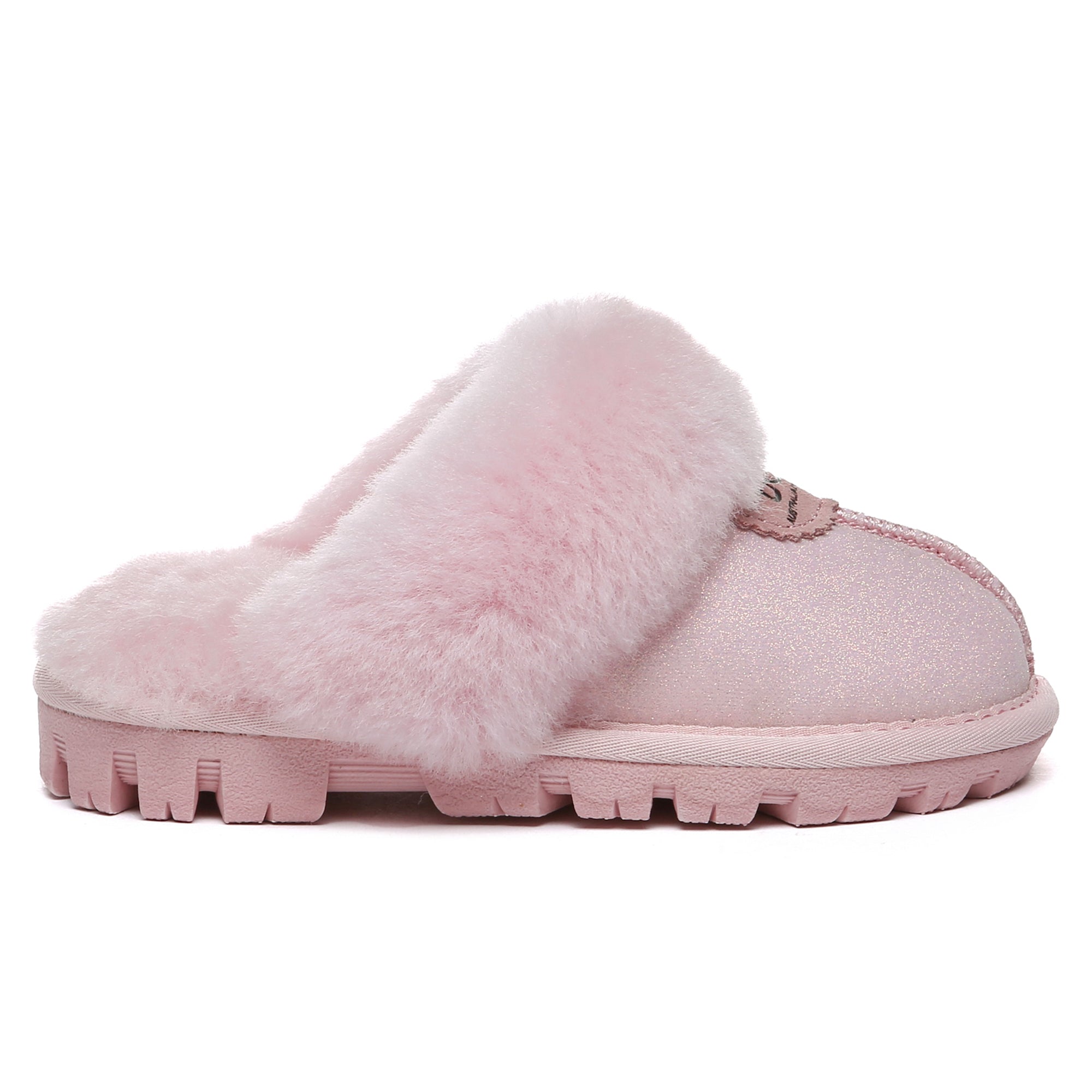 Kids sparkle UGG slippers by EverUgg with shiny, glittery design and soft interior, perfect for cozy comfort.