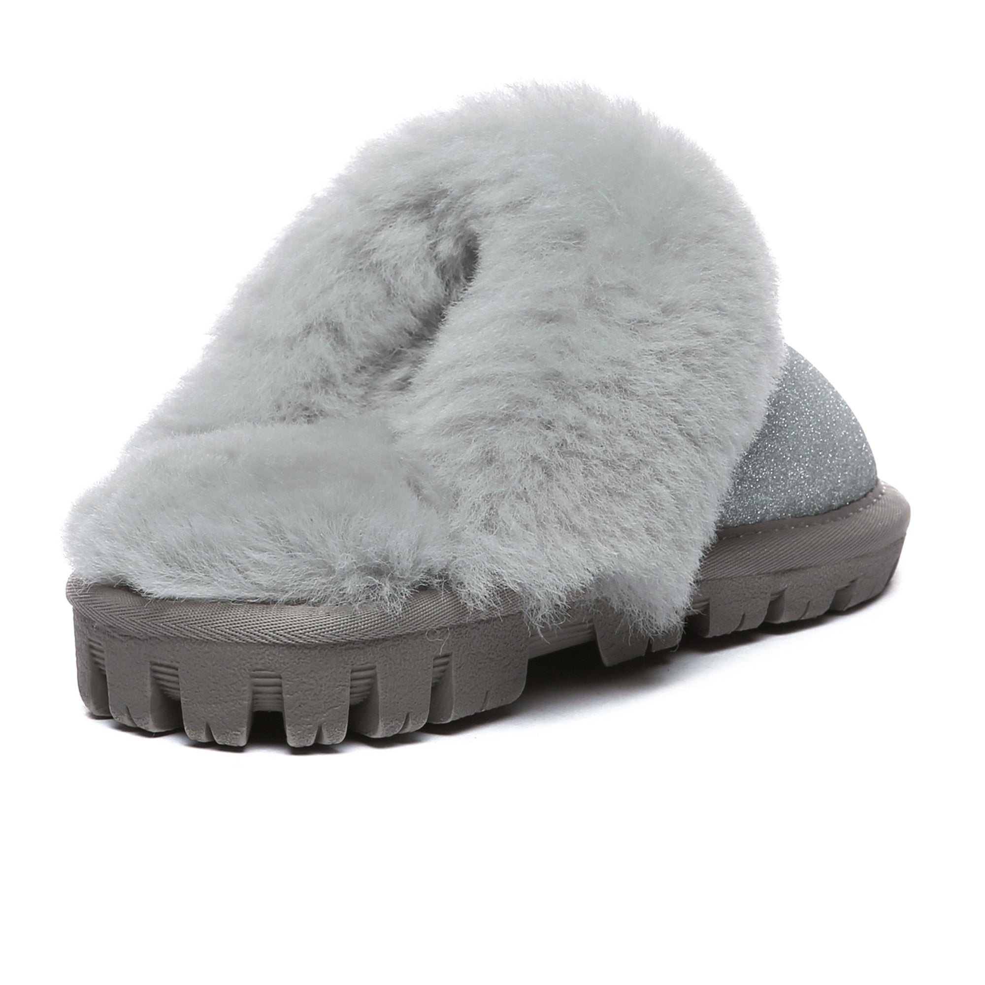 Kids sparkling UGG slippers by EverUgg with glittery design and soft interior, perfect for cozy indoor wear.